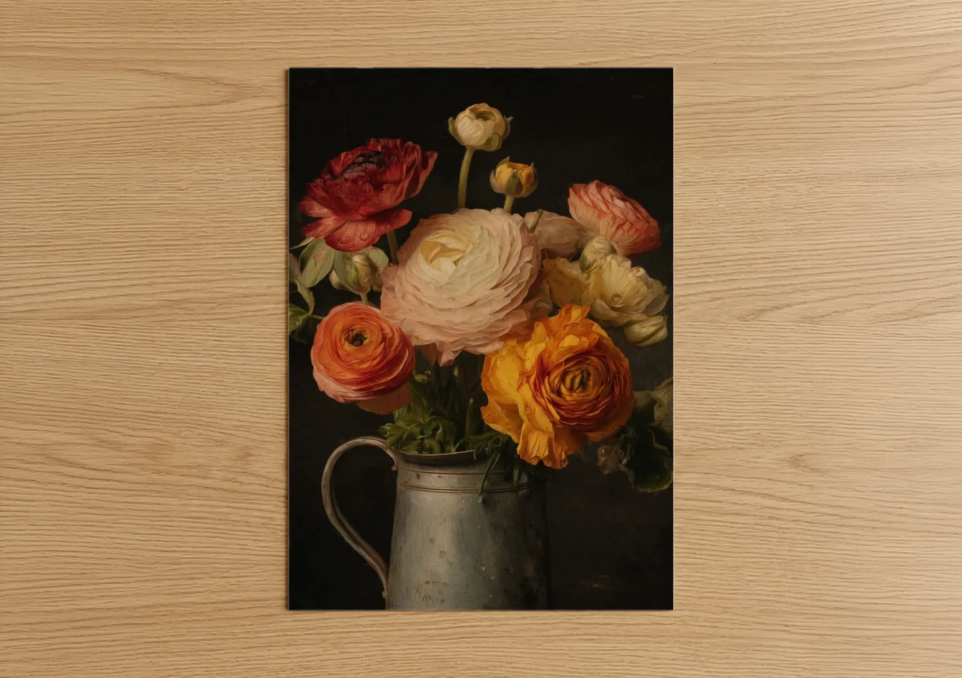 Vintage Ranunculus Flowers Dark Background Wall Art