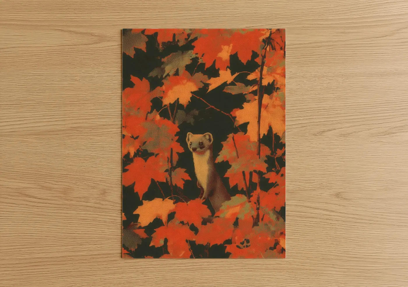 Autumn Weasel Maple Leaves Wall Art