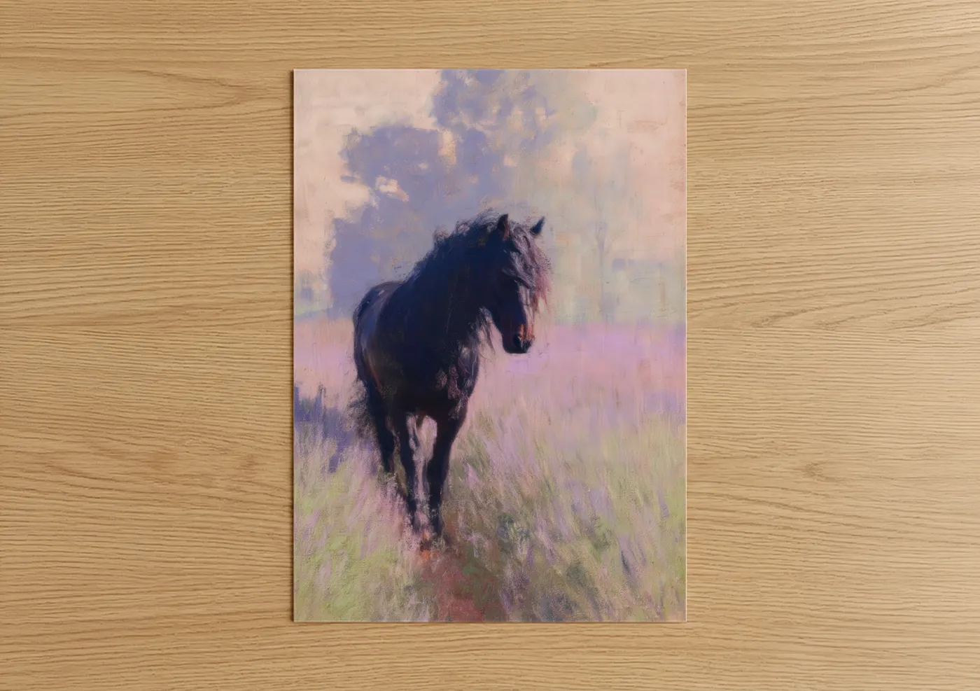 Misty Friesian Horse Field Watercolor Wall Art