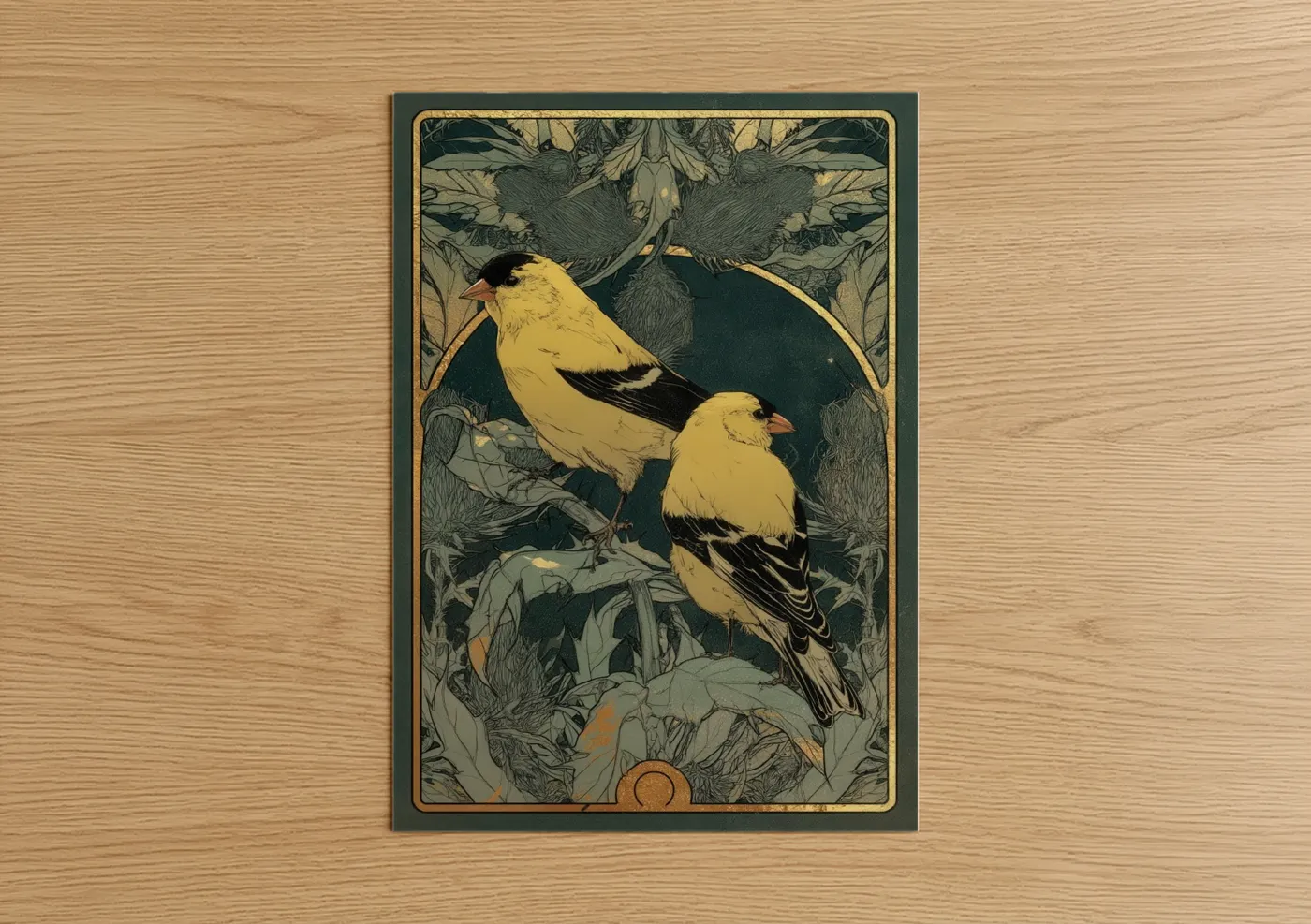 Golden Finch Pair Art Deco Wall Art