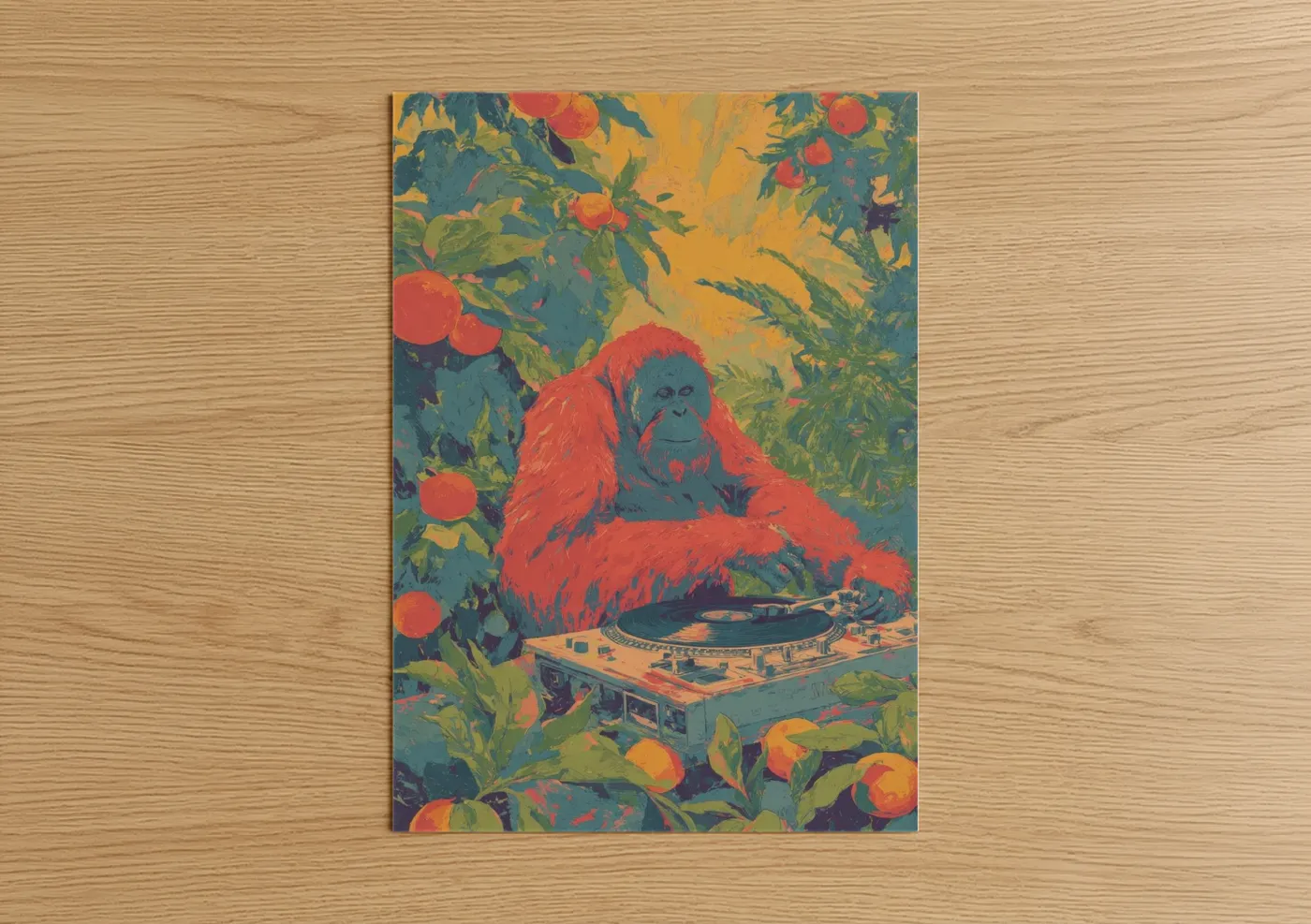 Vibrant Red Orangutan DJ Fruit Garden Wall Art