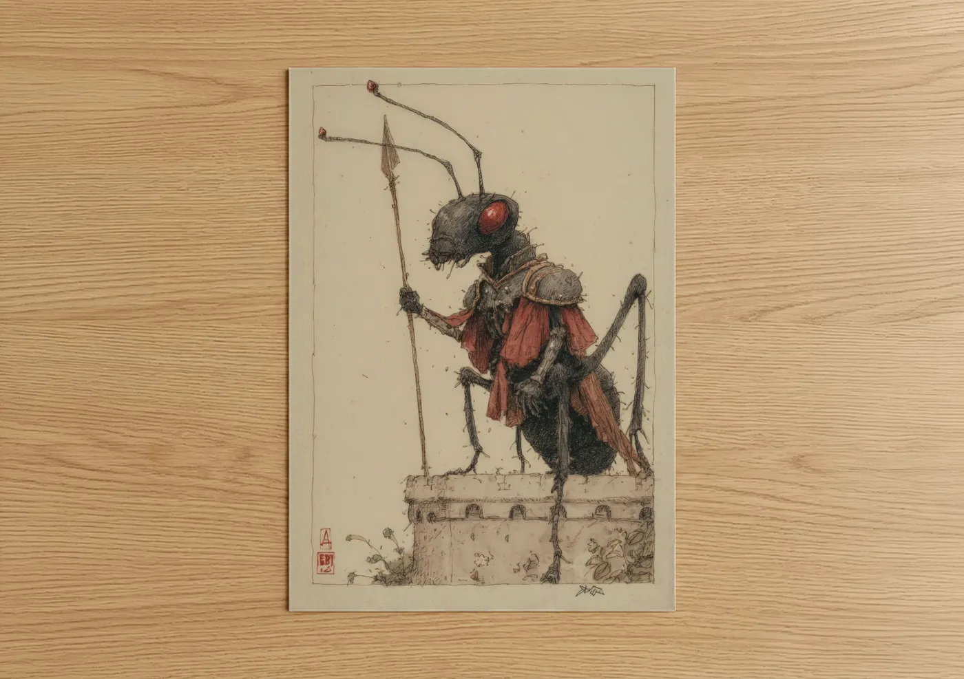 Armored Ant Warrior Fantasy Illustration Wall Art
