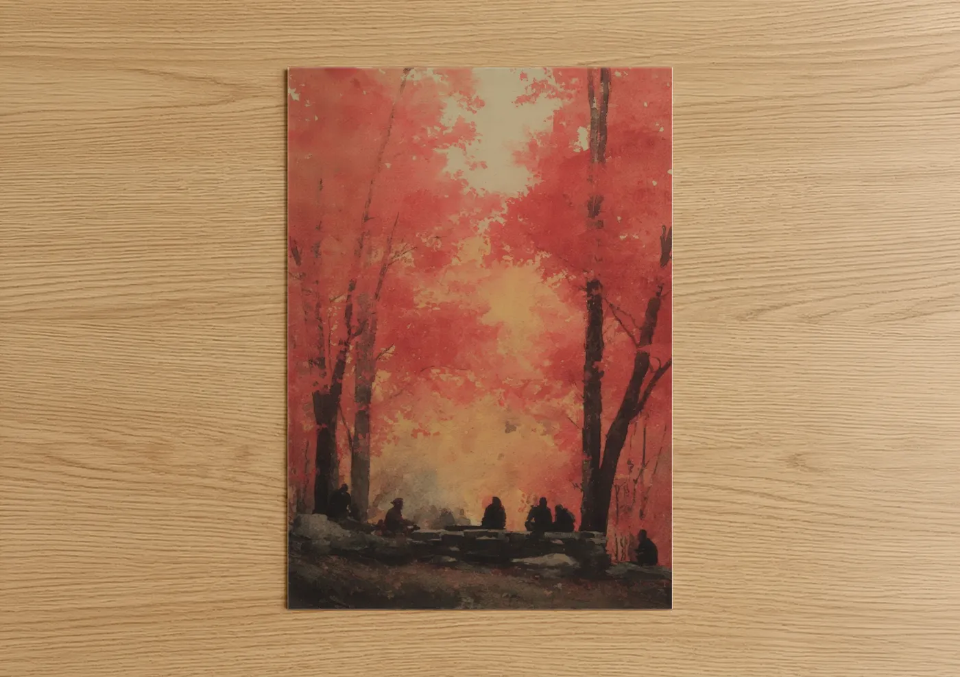 Crimson Campfire Gathering Sunset Wall Art