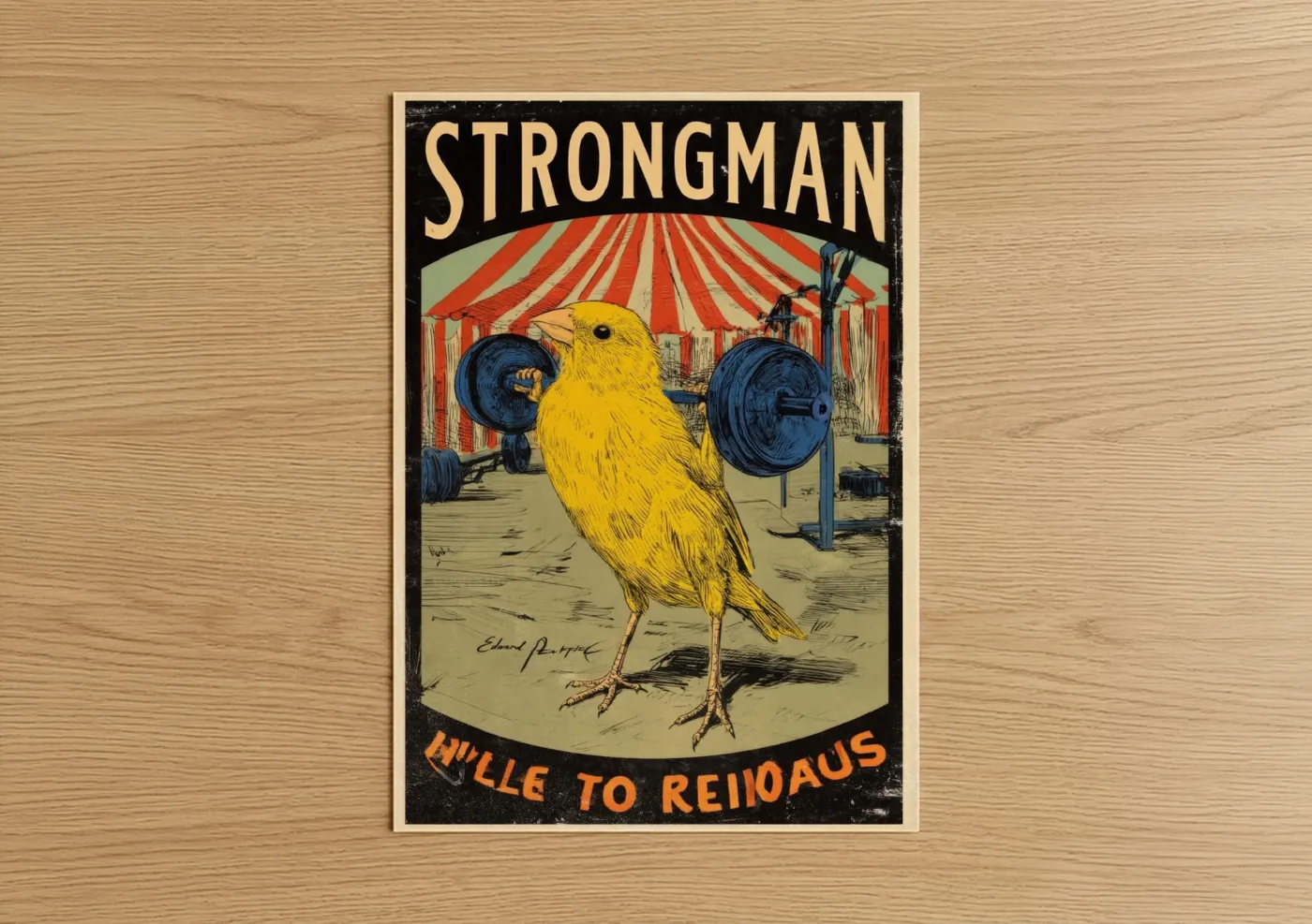 Strongman Canary Vintage Circus Wall Art