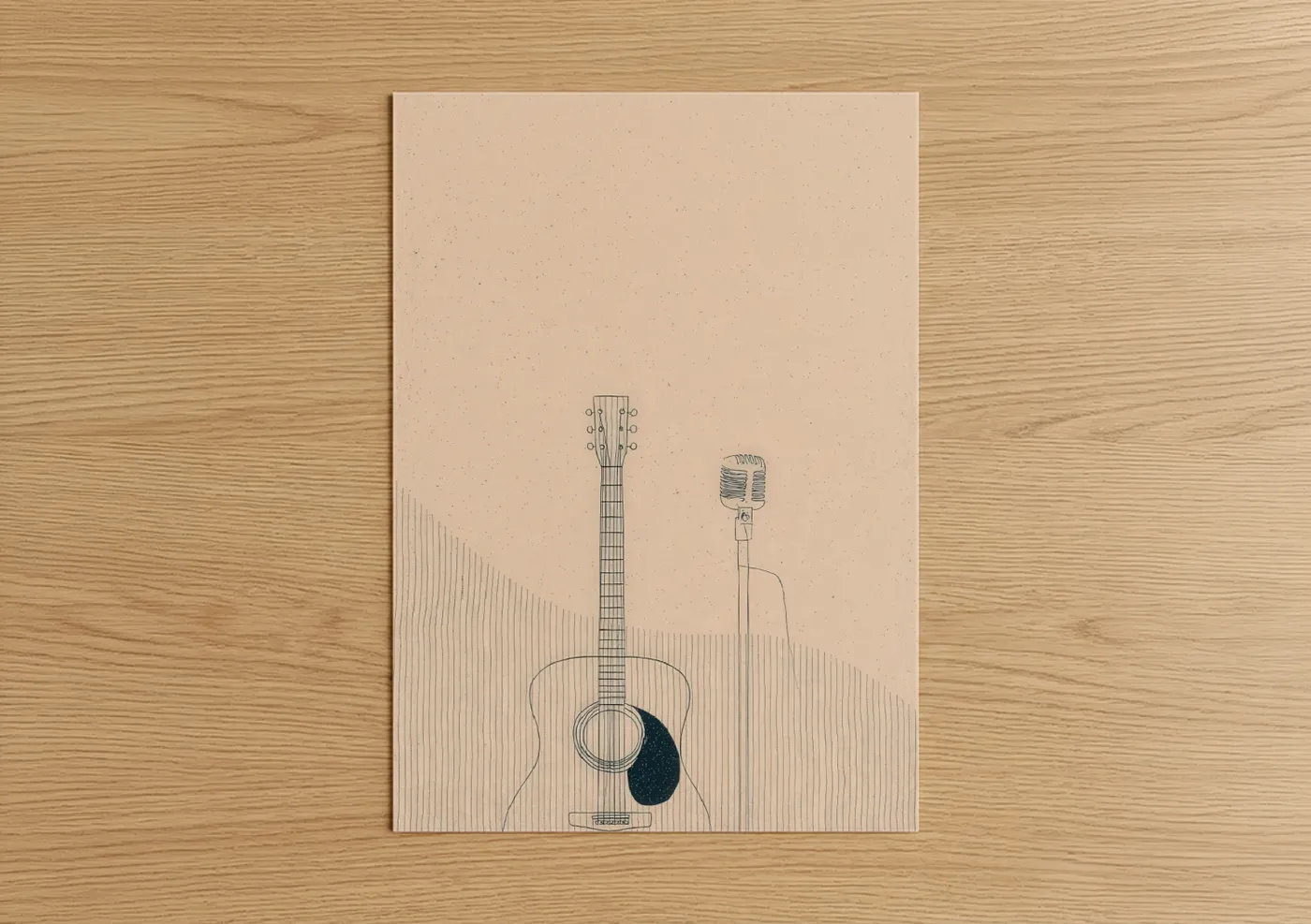 Vintage Rock Guitar Microphone Illustration Wall Art