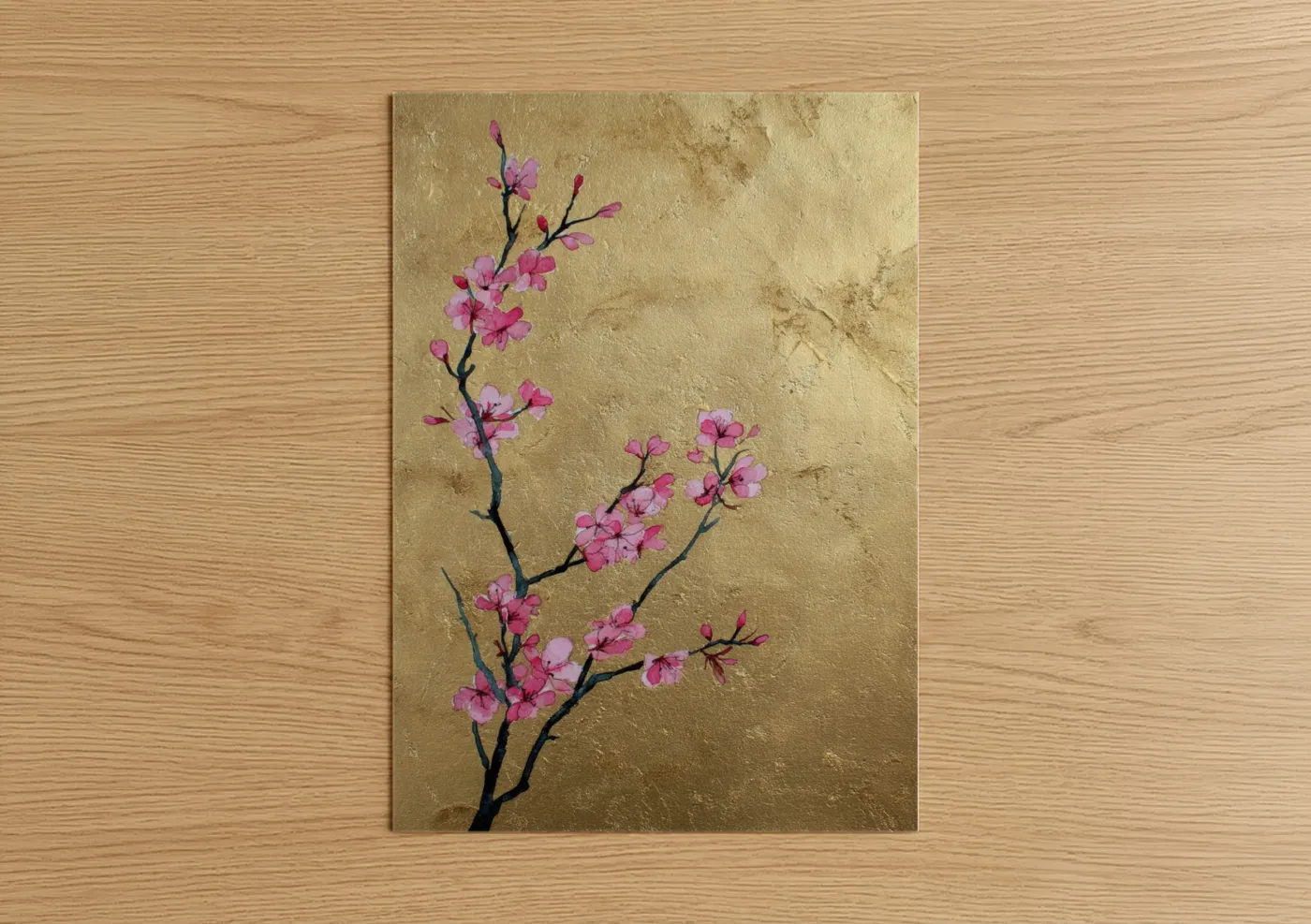 Pink Cherry Blossom Branch Painting Wall Art
