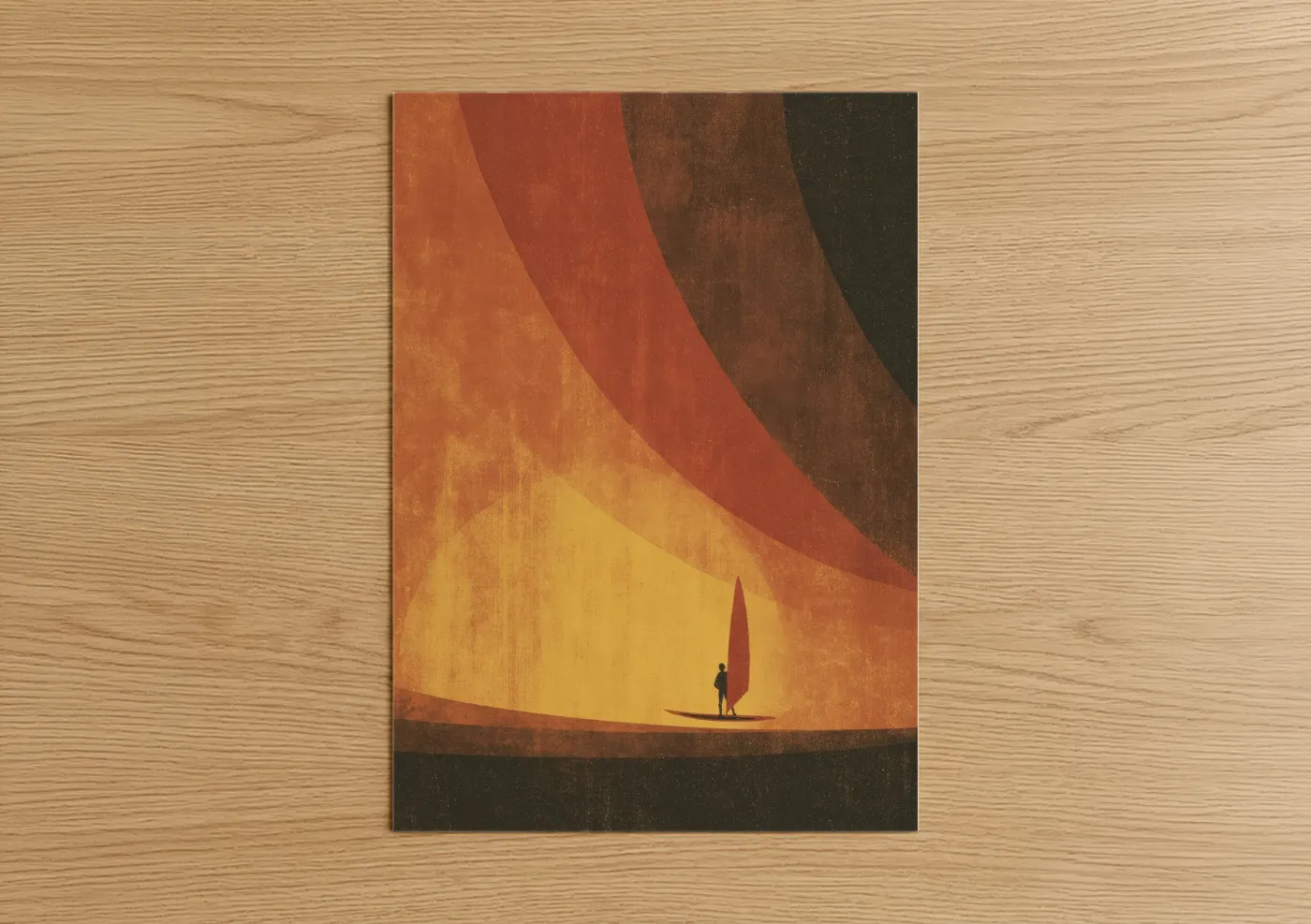 Golden Windsurfer Abstract Illustration Wall Art