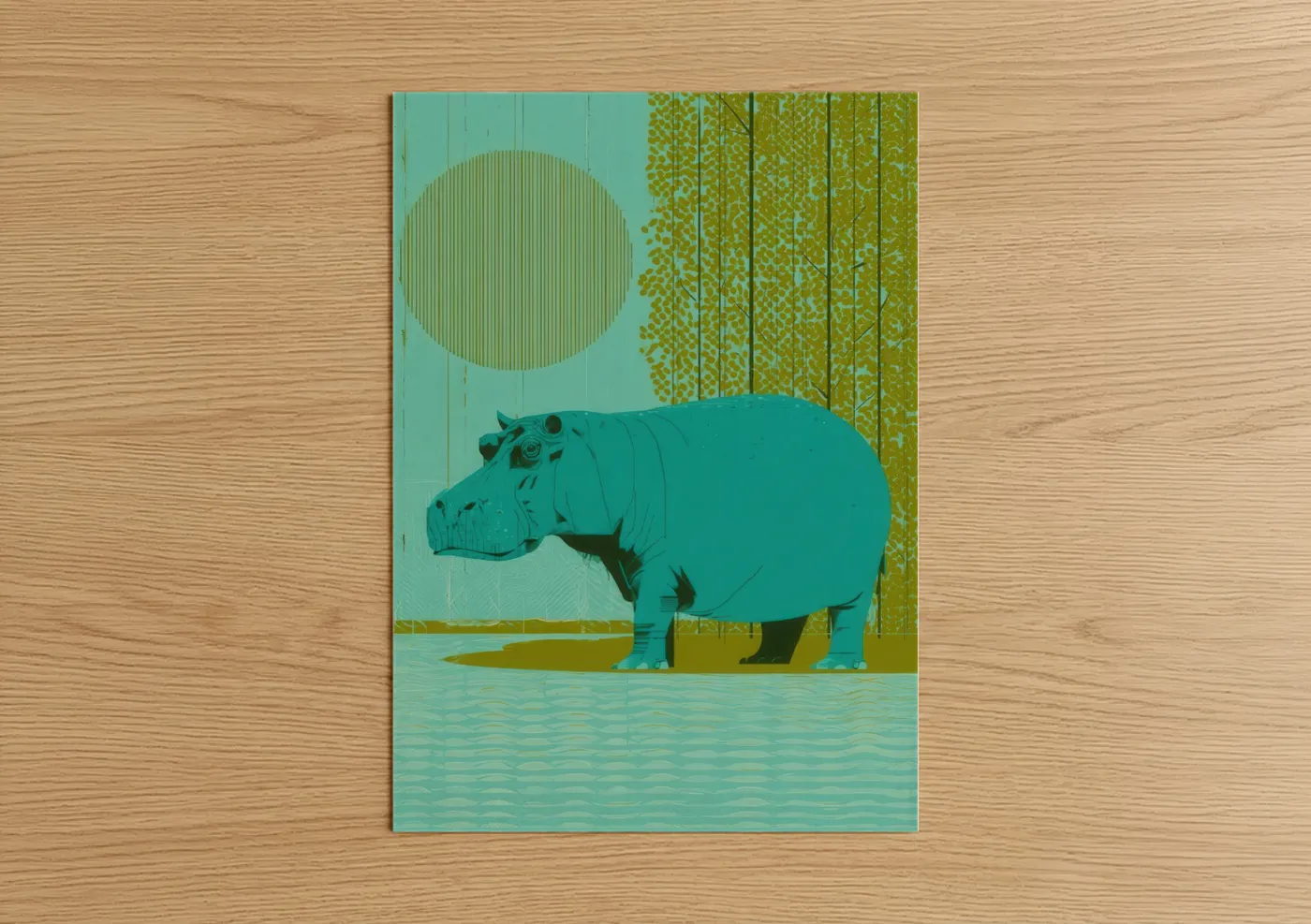 Turquoise Hippo Modern Wildlife Wall Art