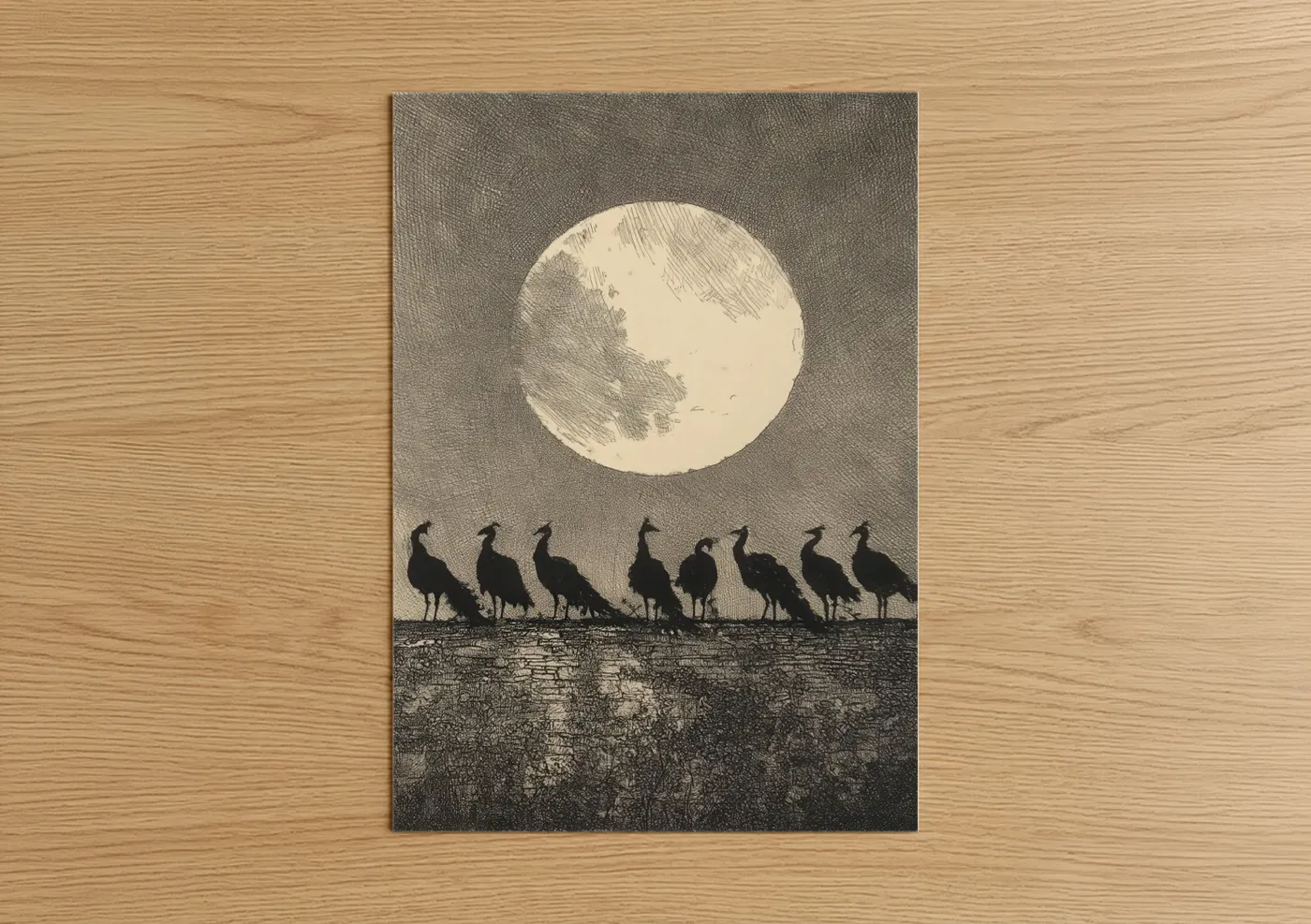Moonlit Peacock Flock Night Sky Wall Art