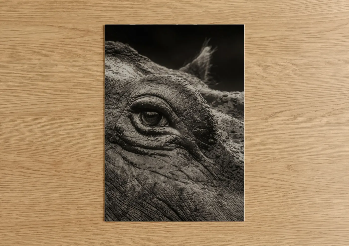 Hippo Close-up Black and White Portrait Wall Art