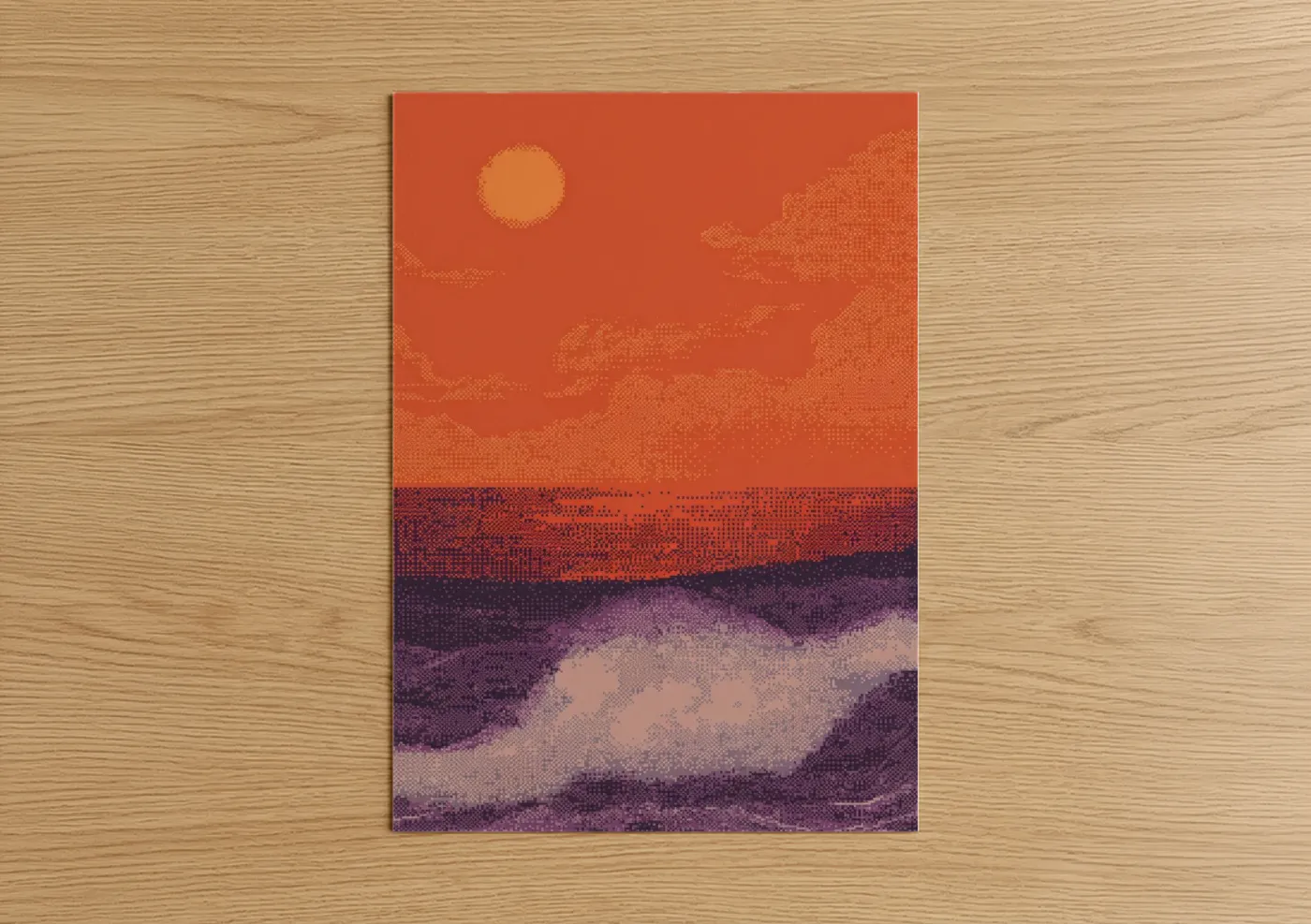 Pixelated Sunset Landscape Beadwork Wall Art