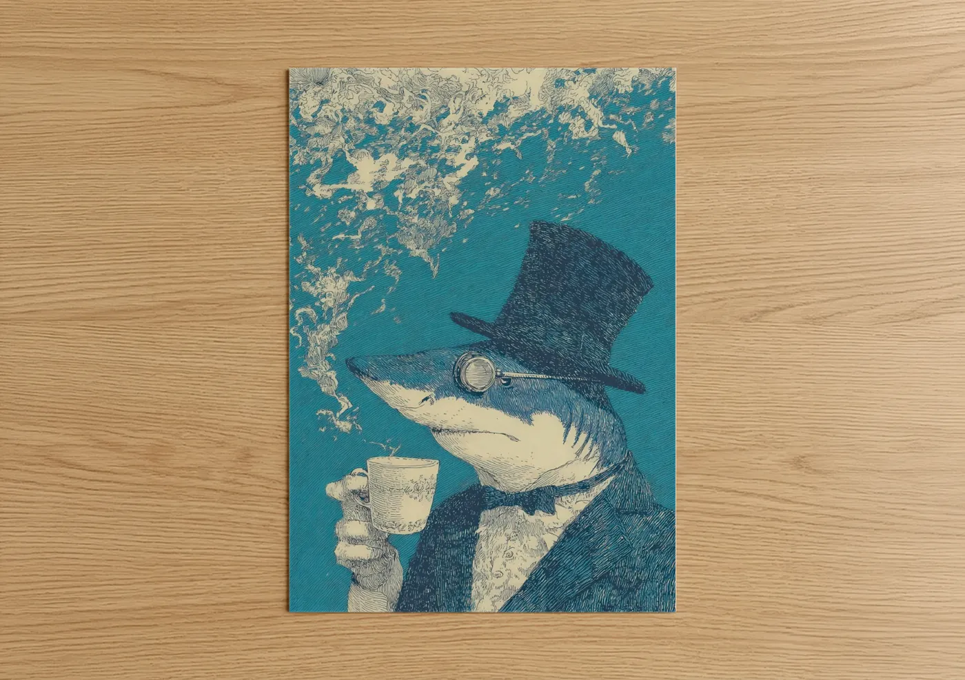 Dapper Blue Shark Gentleman Illustration Wall Art