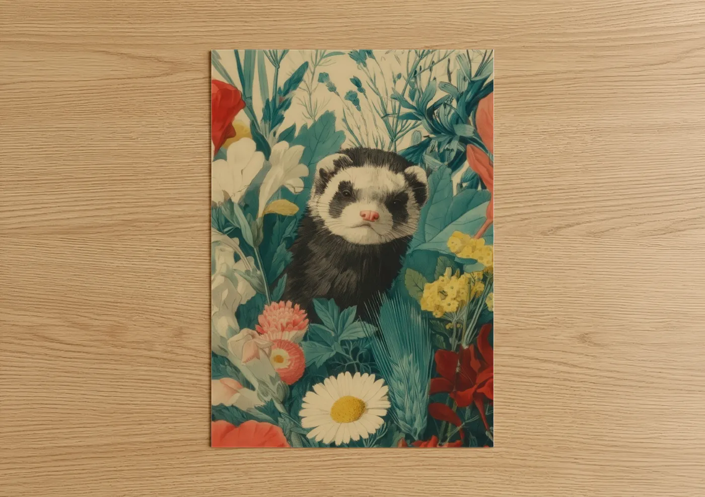 Floral Ferret Garden Botanical Illustration Wall Art