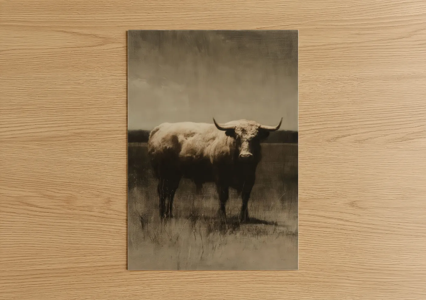 Highland Bull in Misty Field Portrait Wall Art