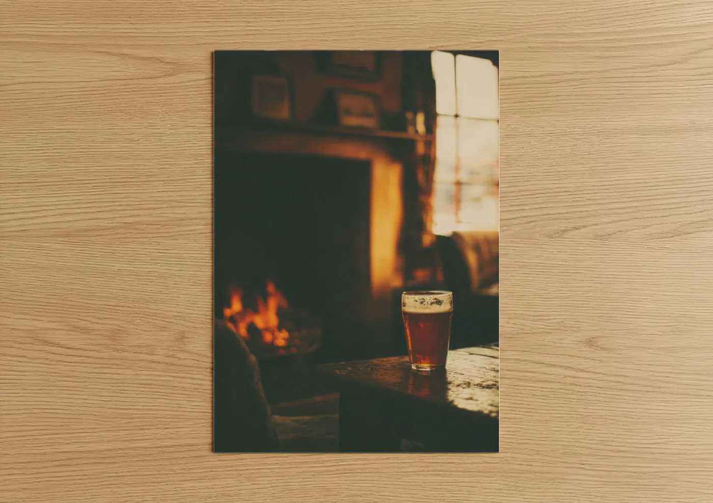 Beer by Firelight Cozy Evening Wall Art
