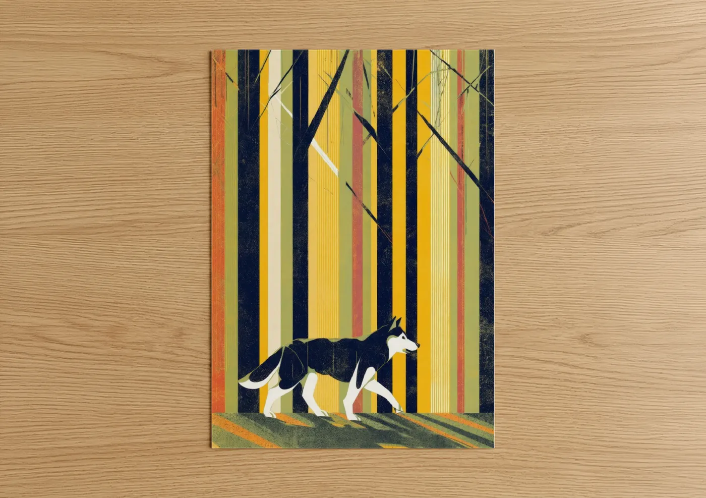 Forest Husky Art Deco Modern Print Wall Art