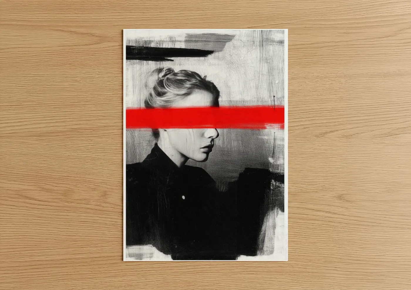 Red Stripe Abstract Portrait Modern Wall Art