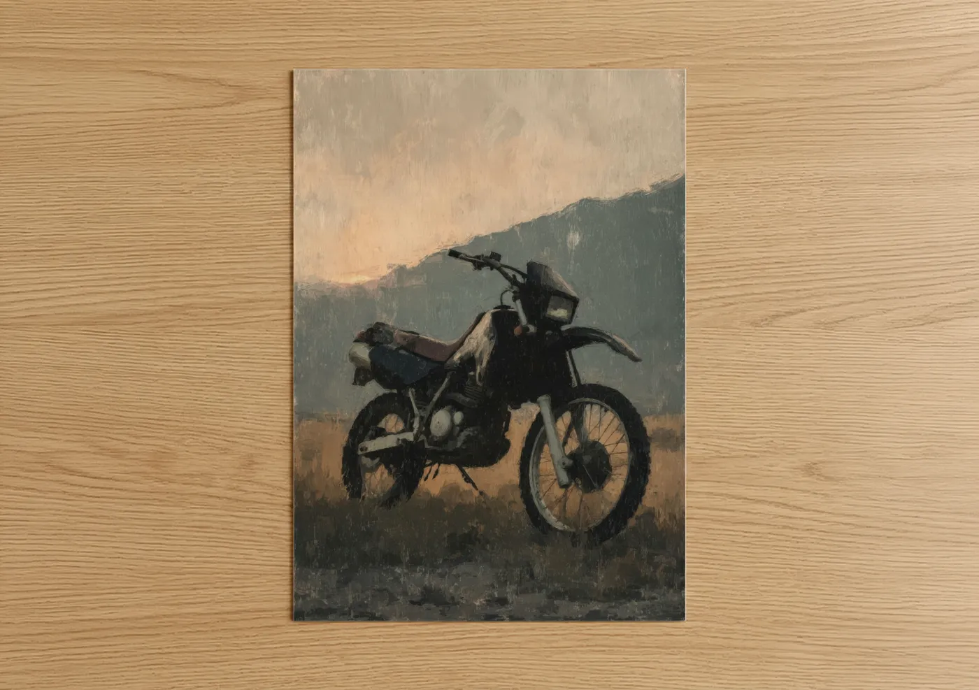 Vintage Motorcycle in Rain Storm Wall Art