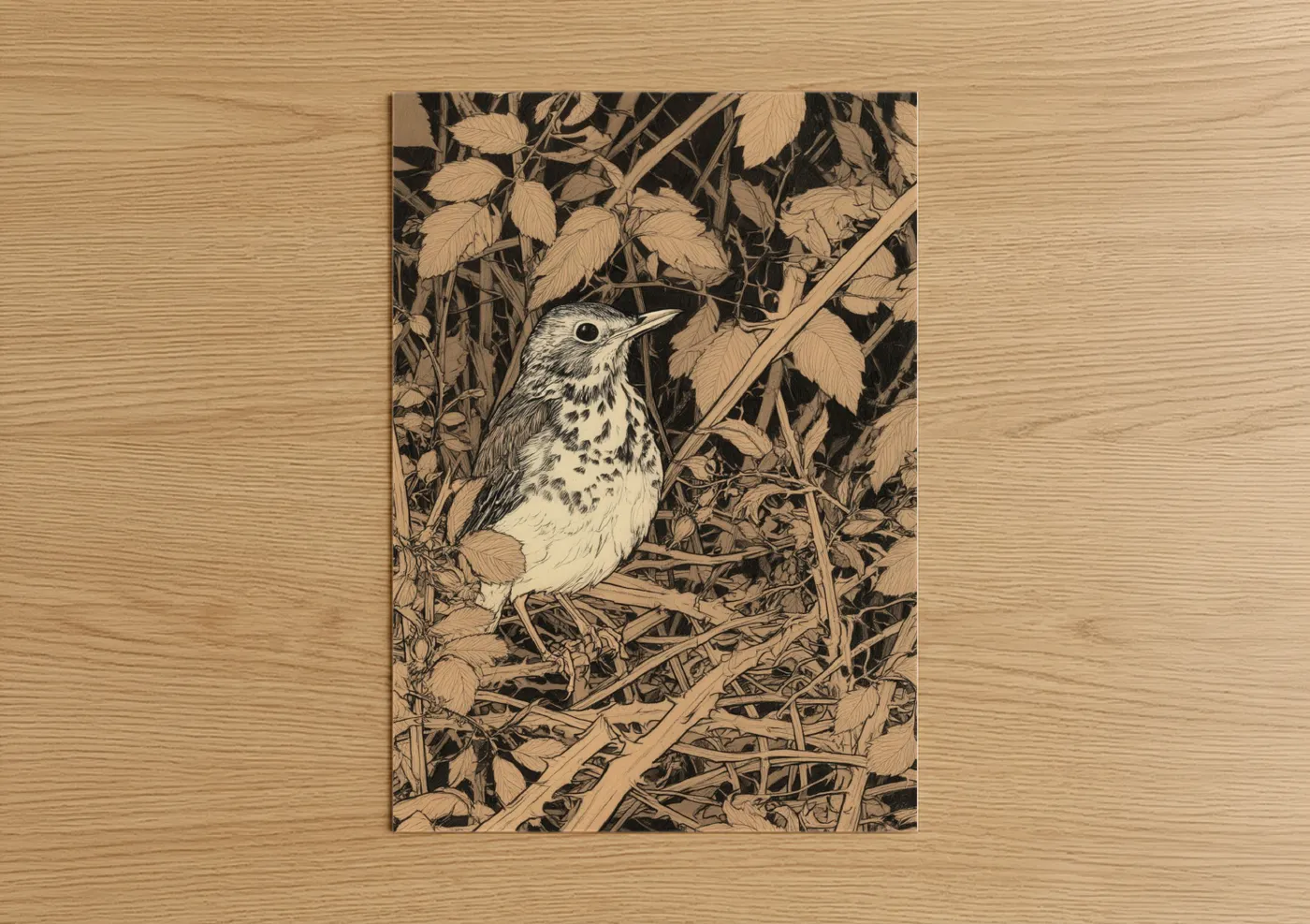 Speckled Thrush Bird Nature Illustration Wall Art