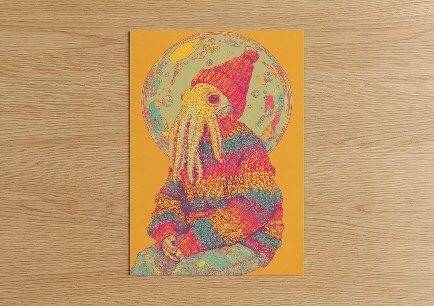 Colorful Squid in Winter Sweater Wall Art
