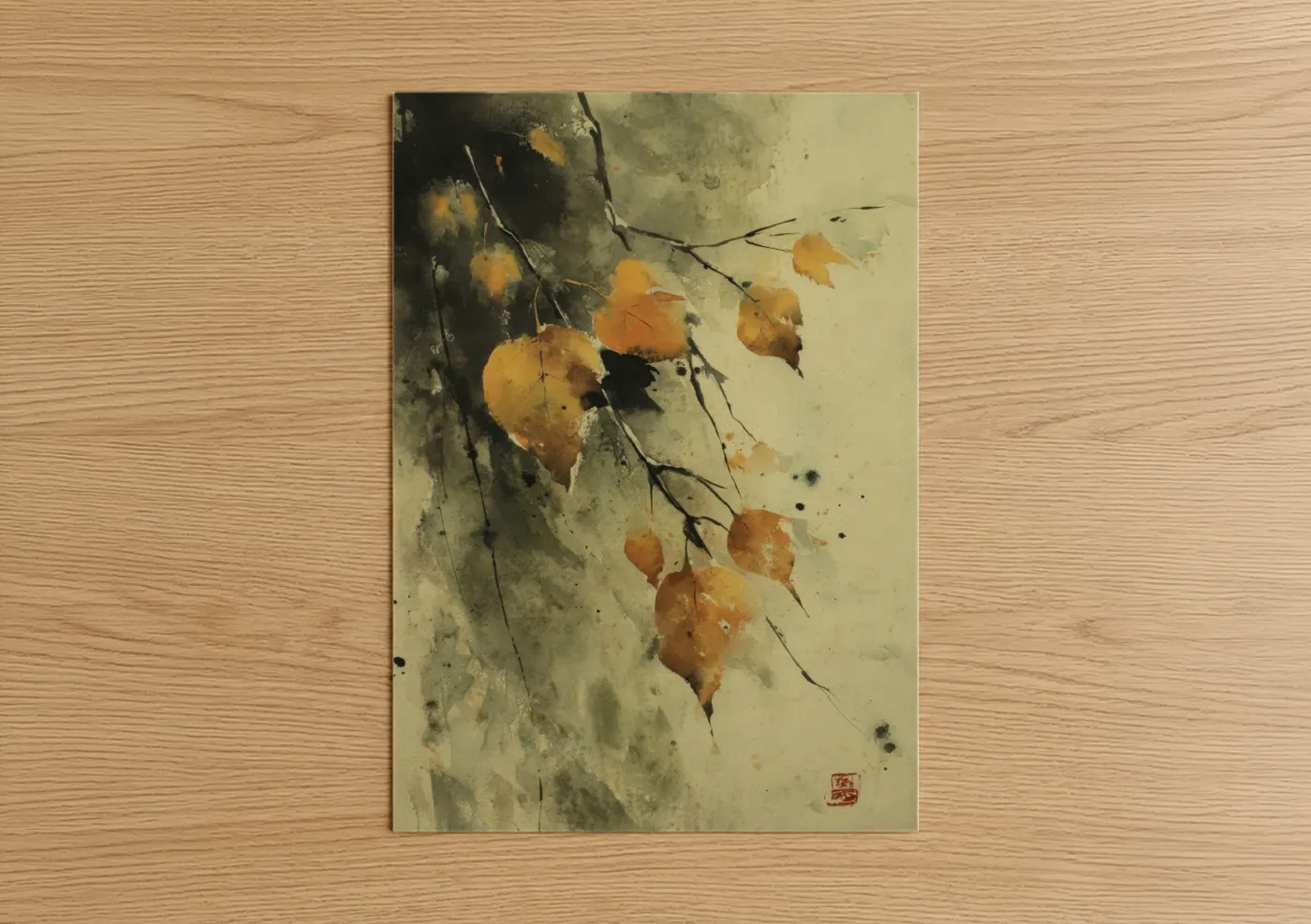Autumn Birch Leaves Watercolor Wall Art
