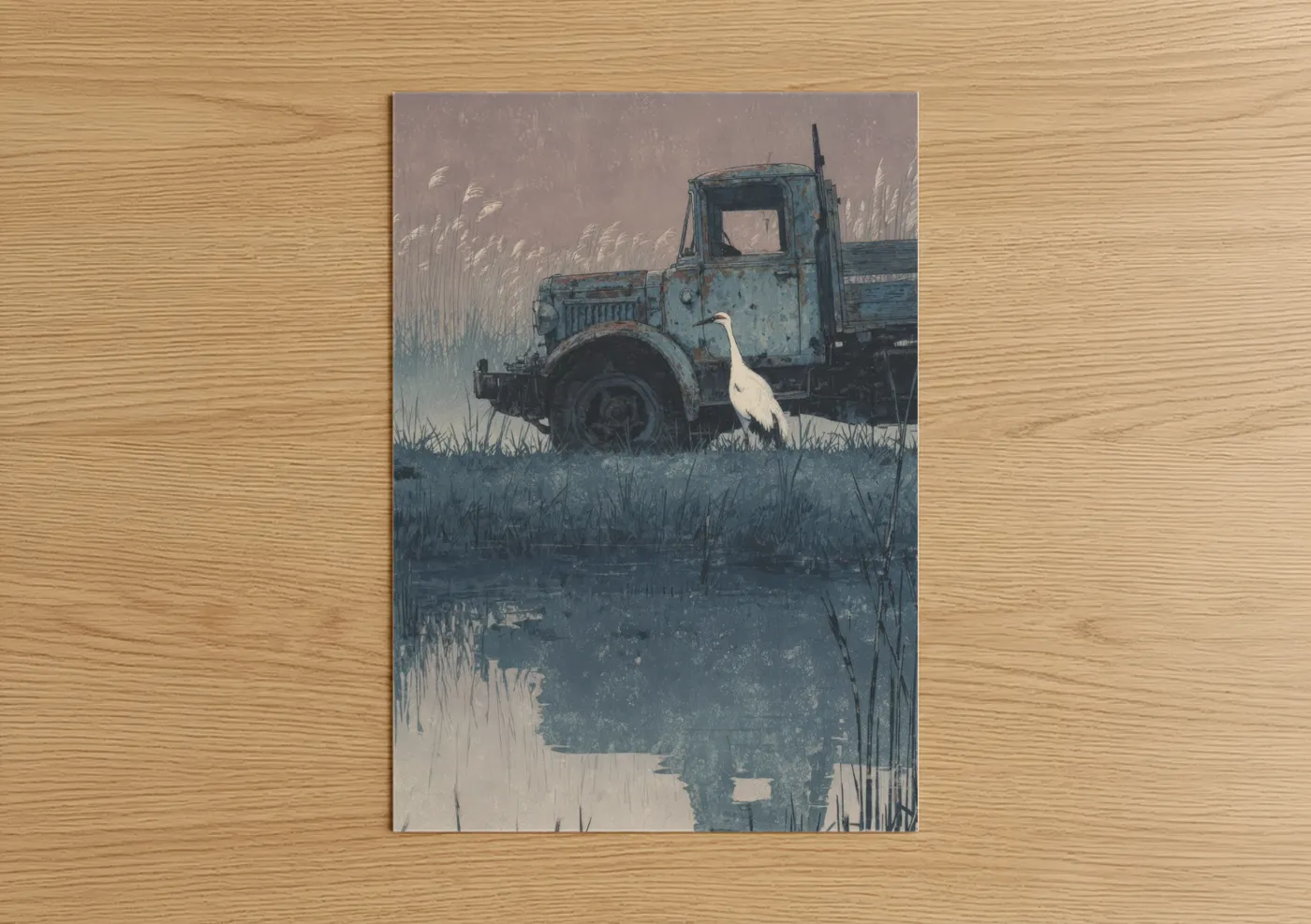 Abandoned Farm Truck Wetland Heron Wall Art