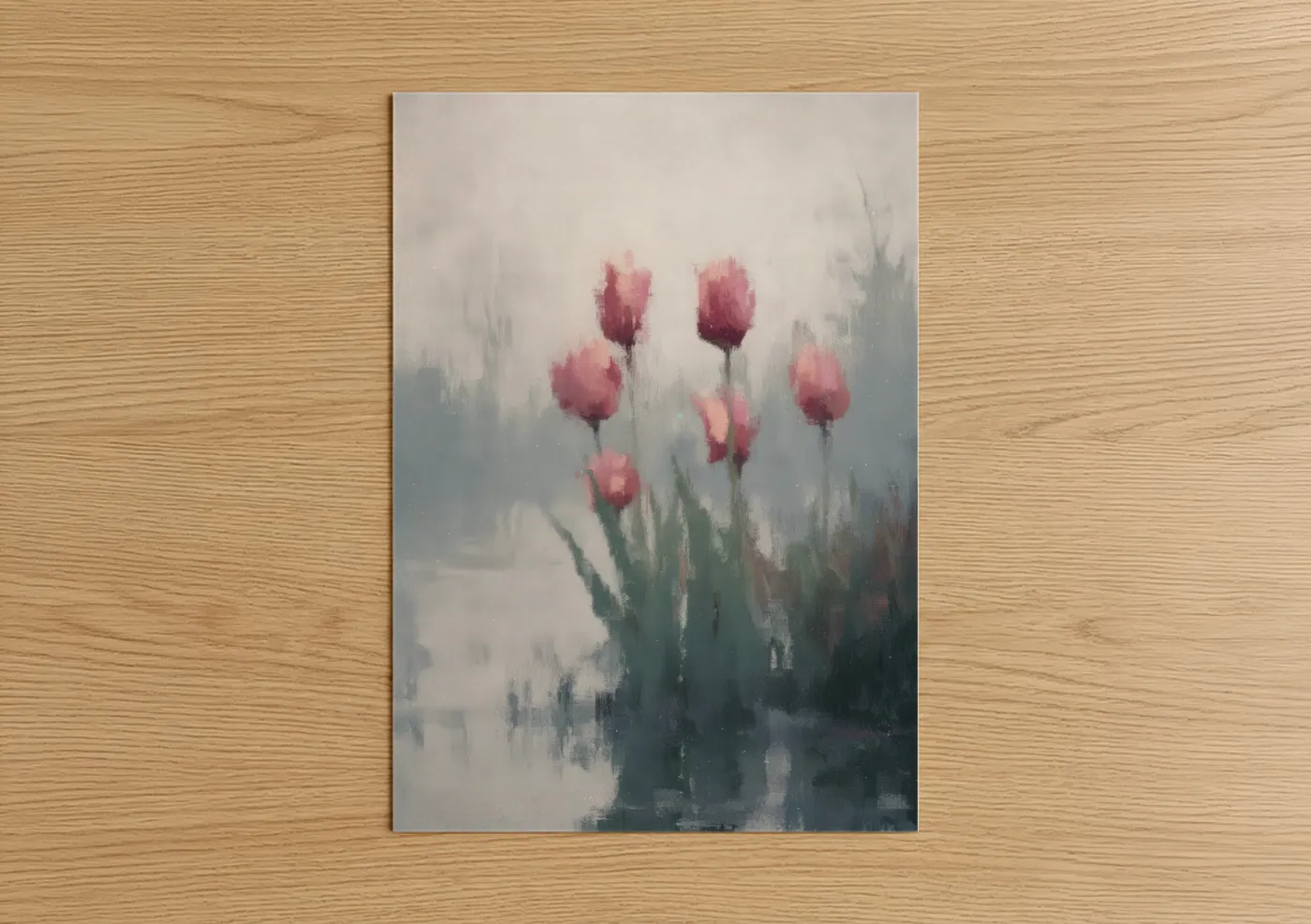 Pink Tulips Watercolor Mist Painting Wall Art