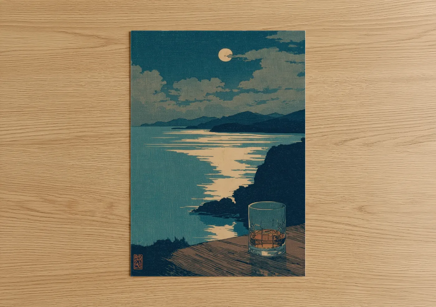 Moonlit Whiskey Glass Lake View Wall Art