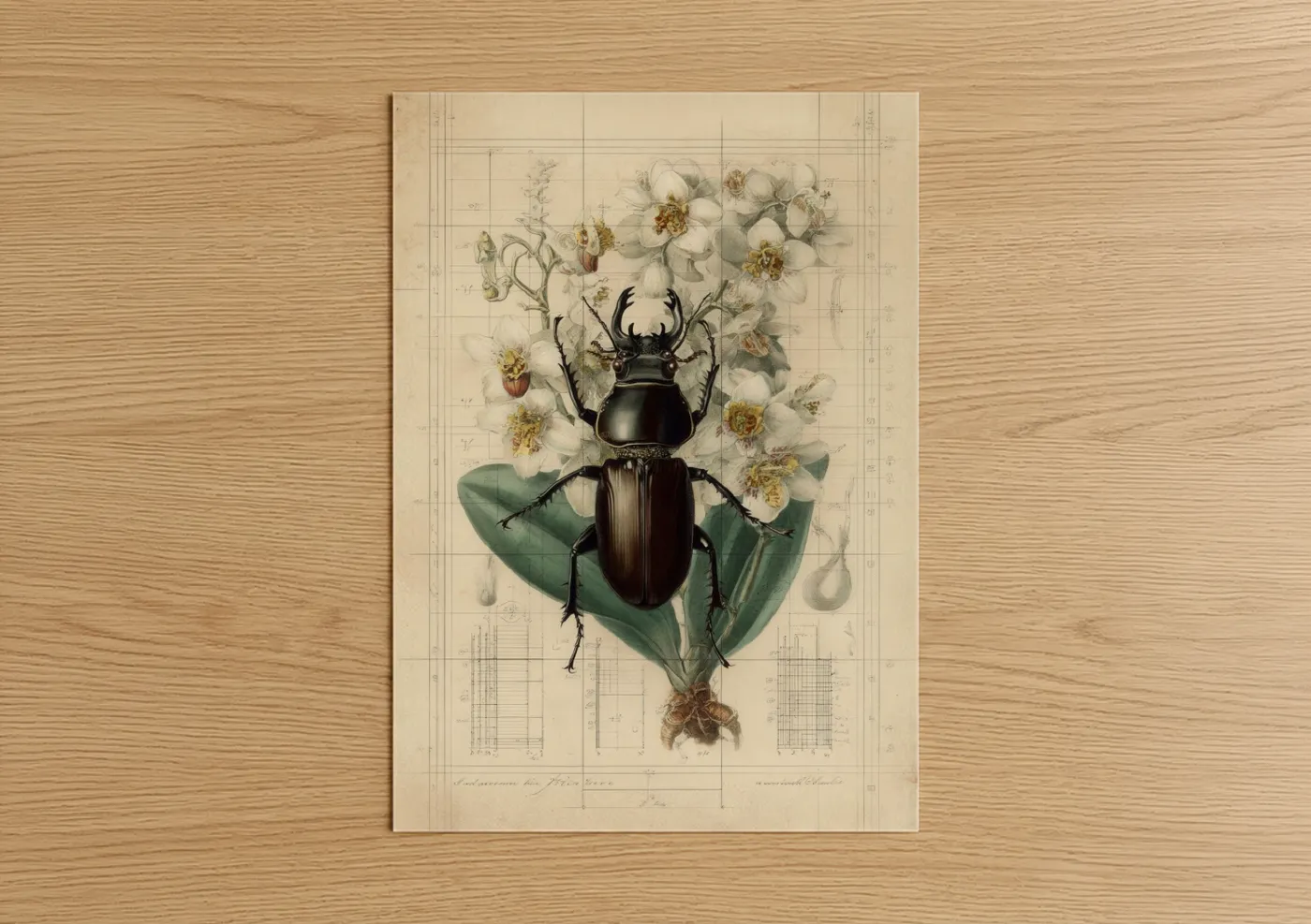 Stag Beetle Botanical Illustration Wall Art