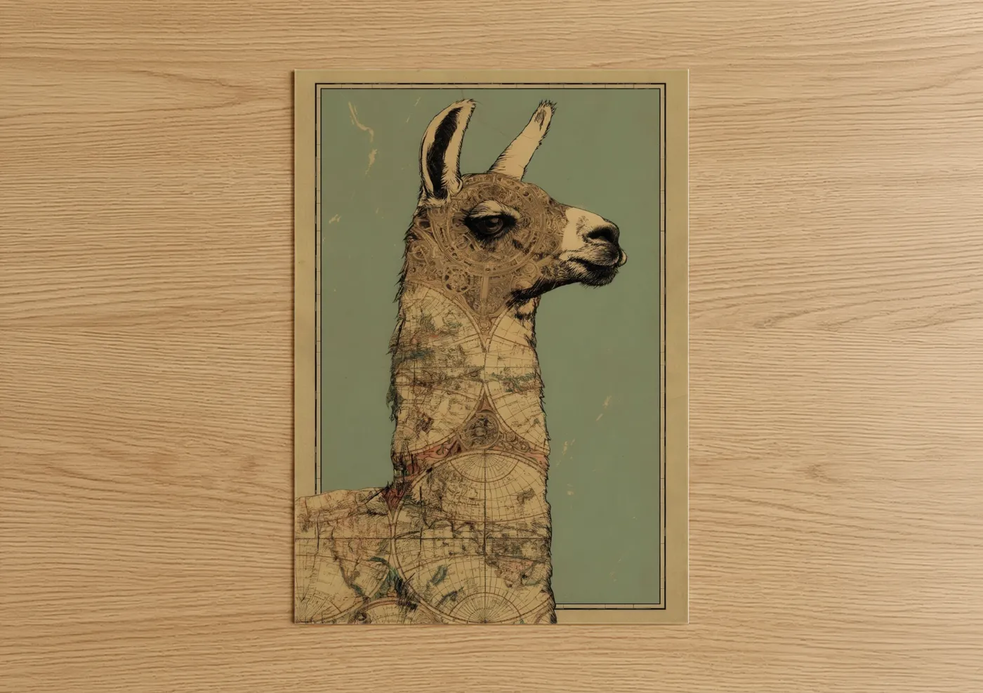 Cartographic Llama Map Illustration Wall Art