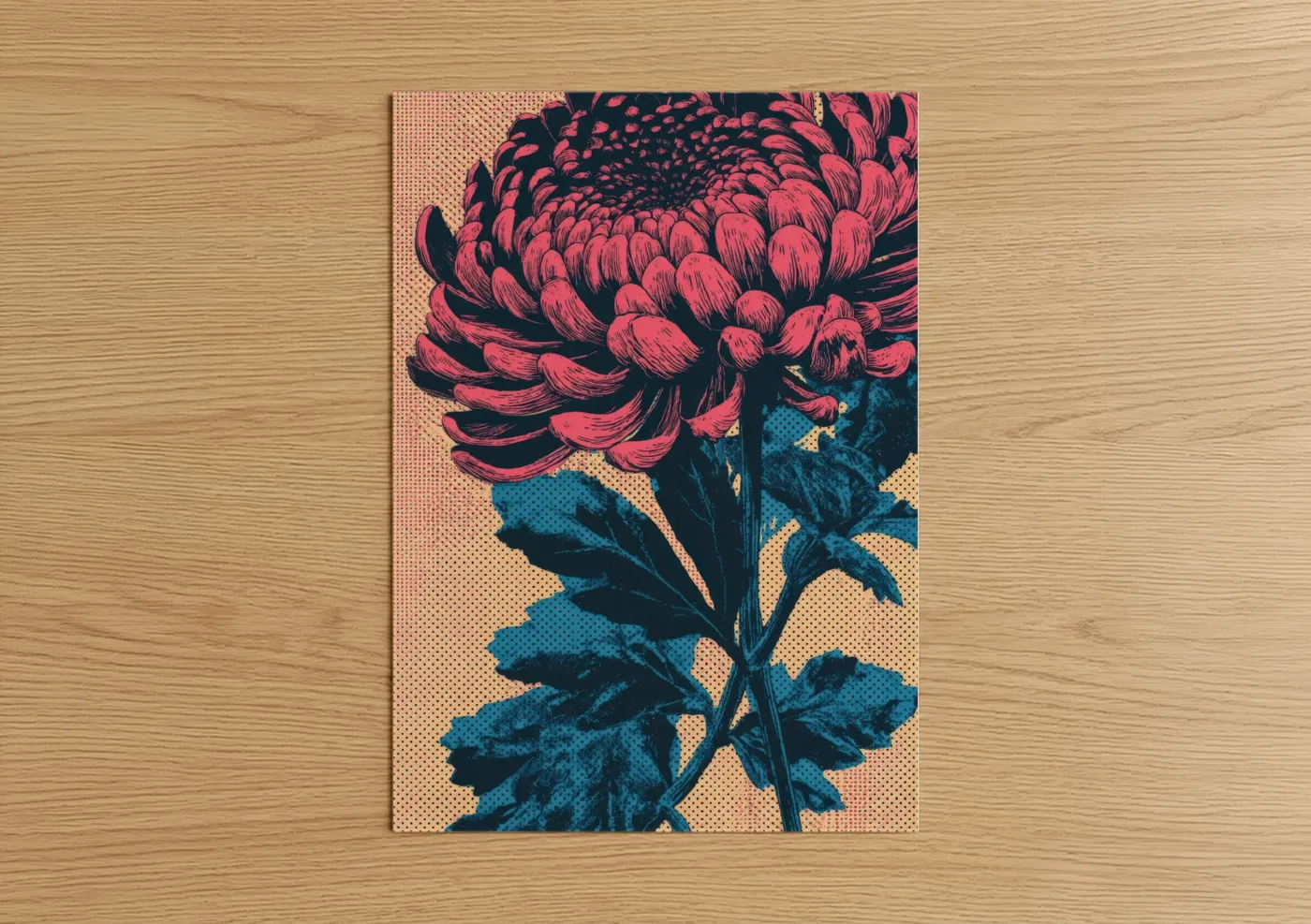 Coral Chrysanthemum Pop Art Flower Wall Art