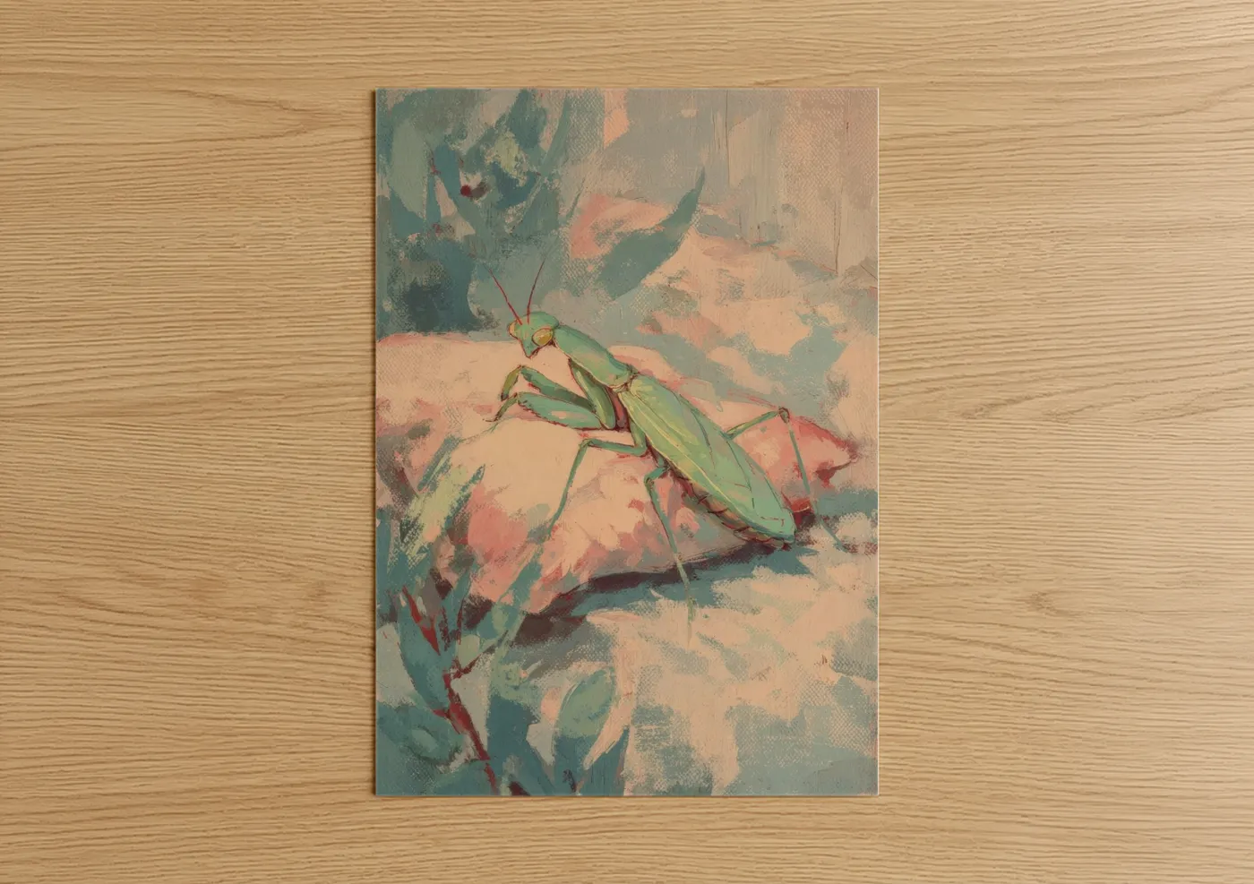 Praying Mantis Botanical Watercolor Wall Art
