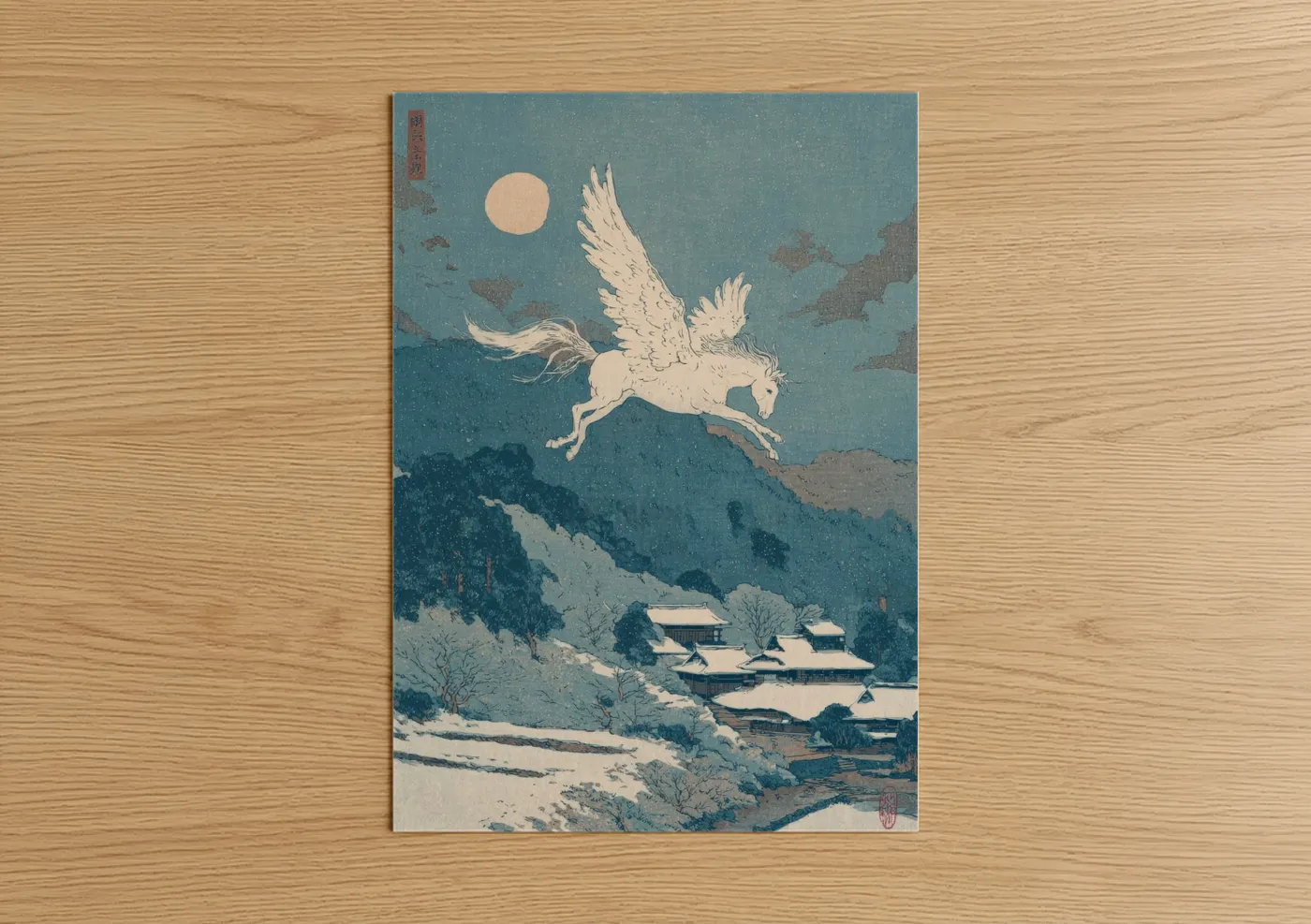 Pegasus Winter Moonlight Japanese Wall Art