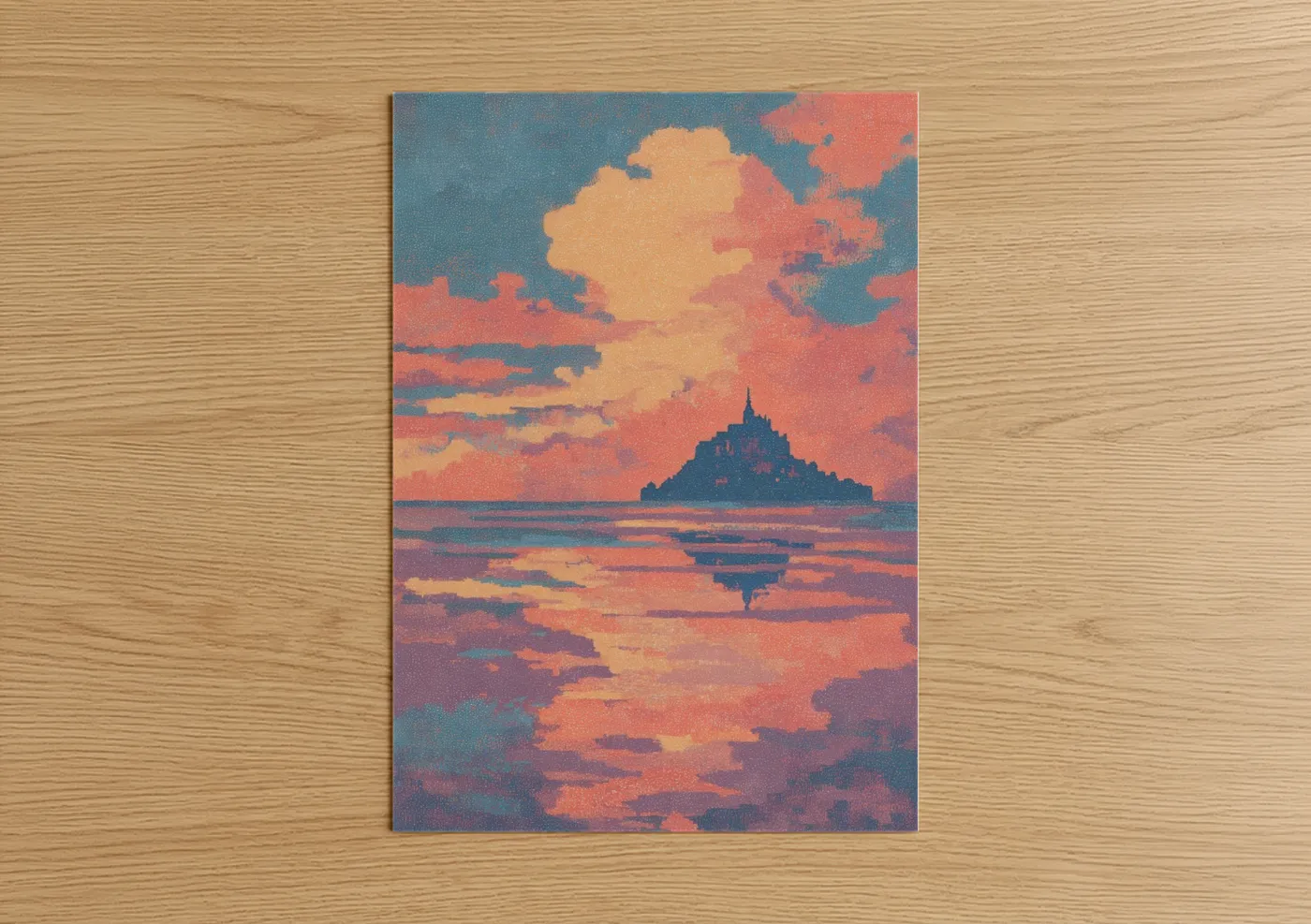 Mont Saint-Michel Crimson Sunset Wall Art