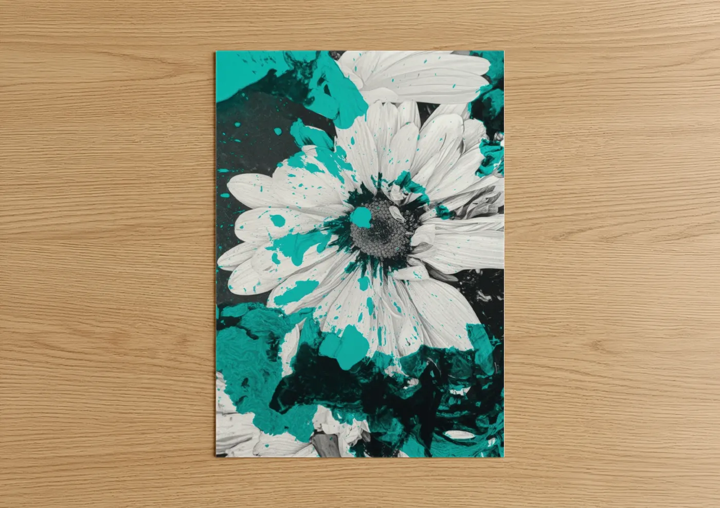 Turquoise Splash Abstract Daisy Wall Art