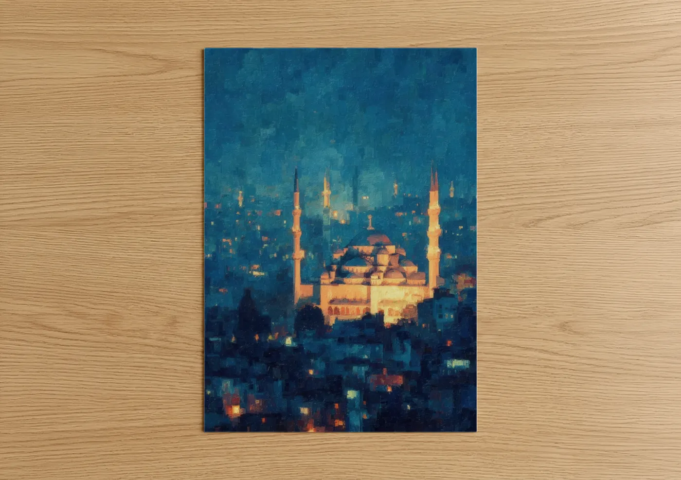 Illuminated Mosque at Dusk Painting Wall Art