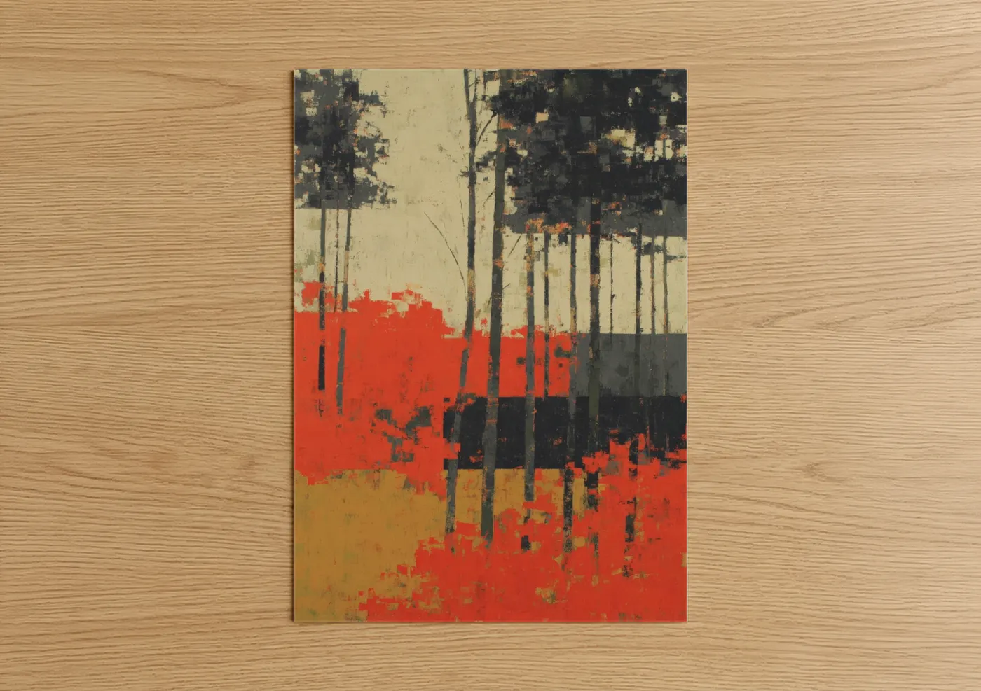 Crimson Maple Forest Abstract Wall Art