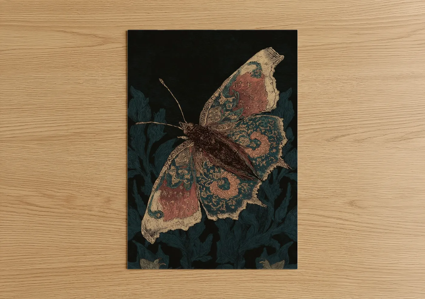 Ornate Butterfly Botanical Illustration Wall Art