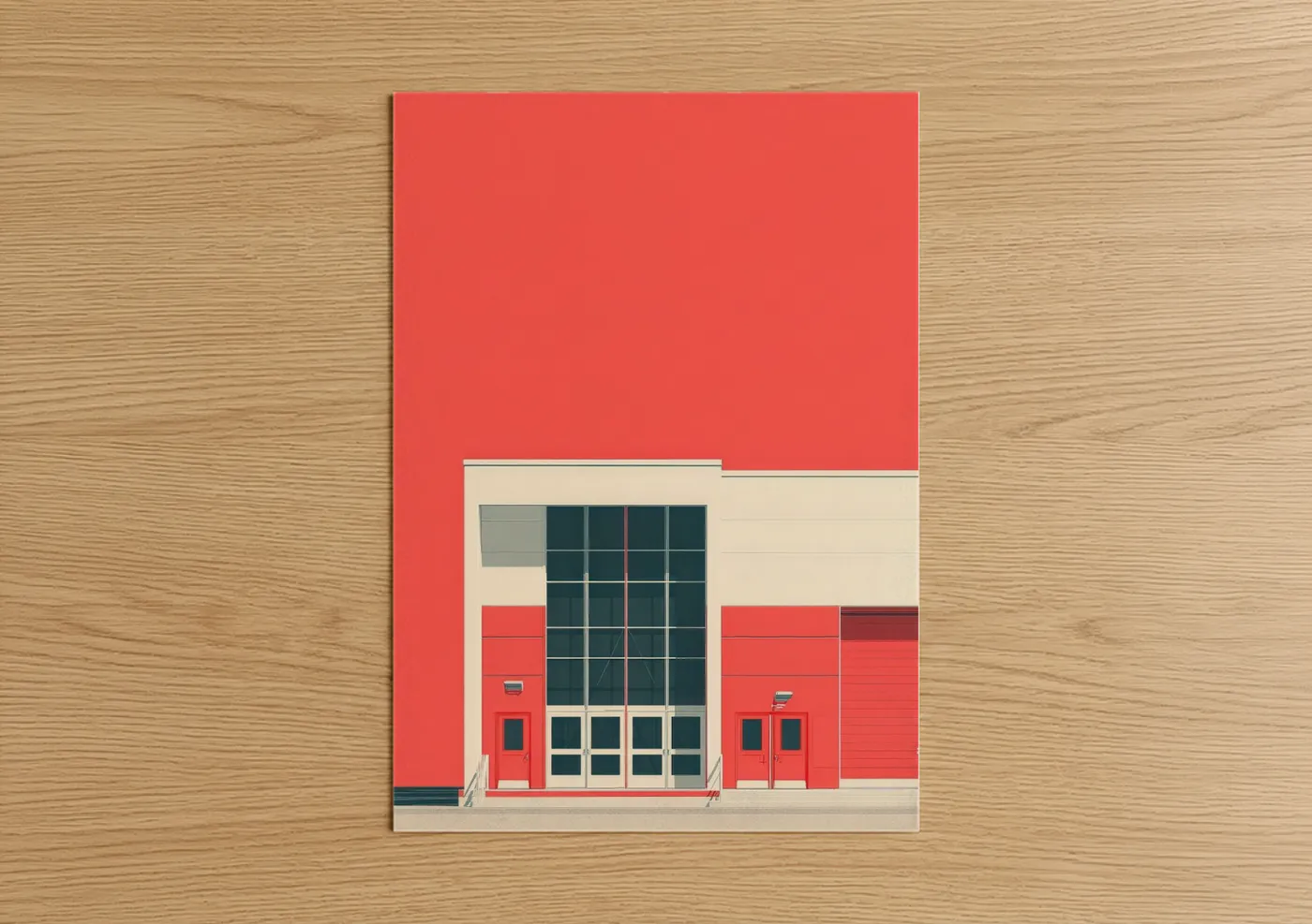 Red Firehouse Facade Architecture Illustration Wall Art