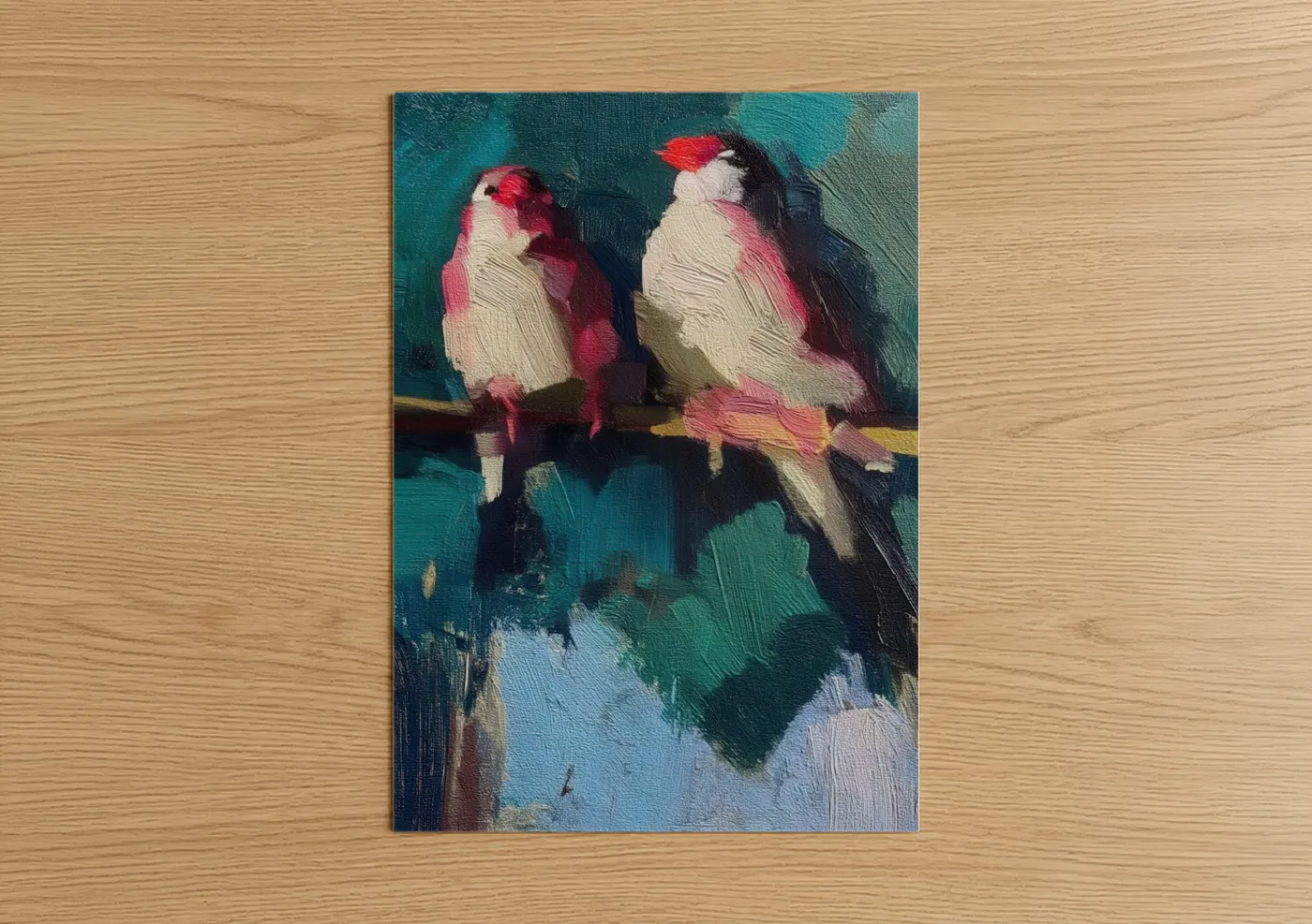Rosy Finch Pair Contemporary Painting Wall Art
