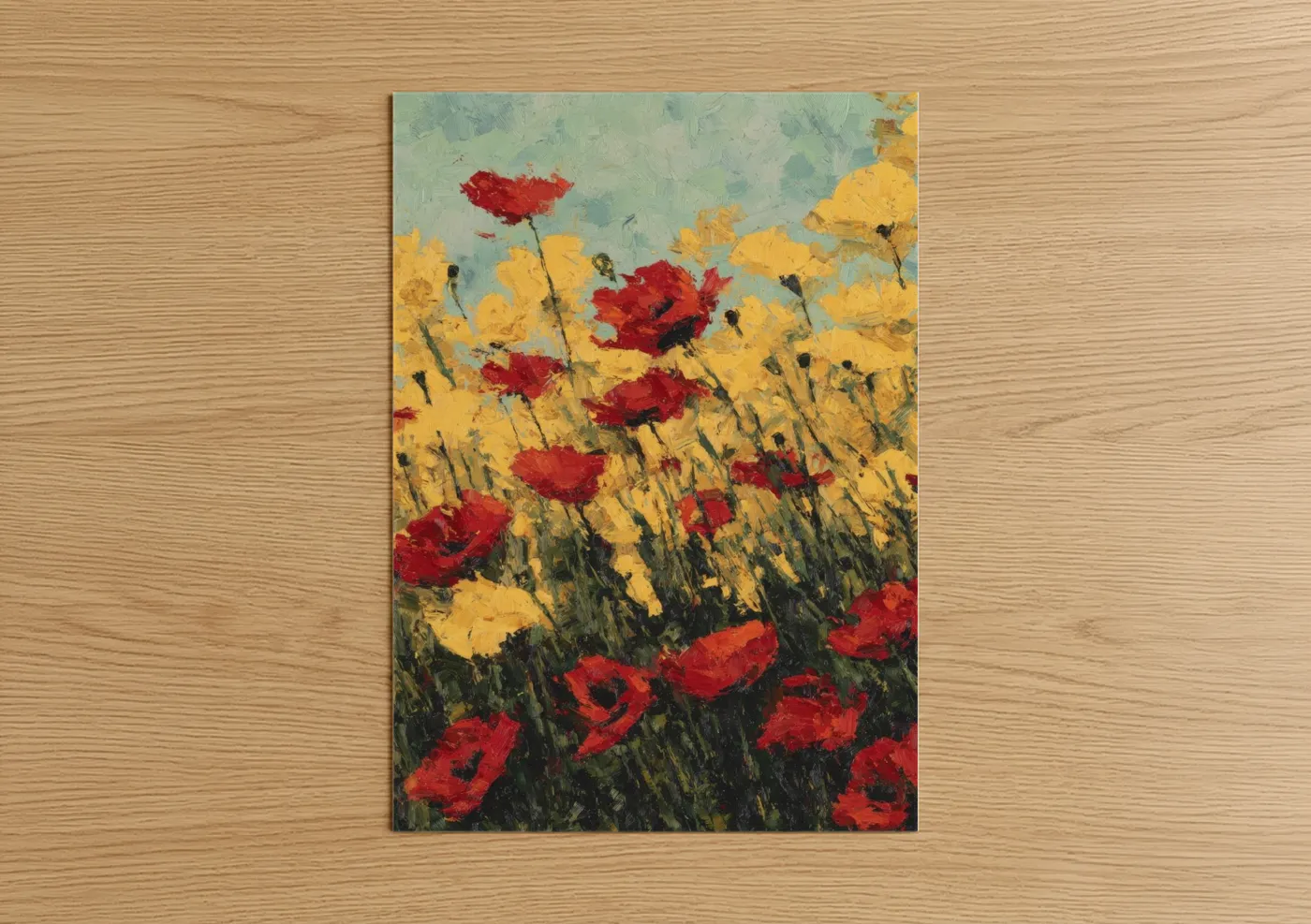 Red and Yellow Poppy Field Painting Wall Art