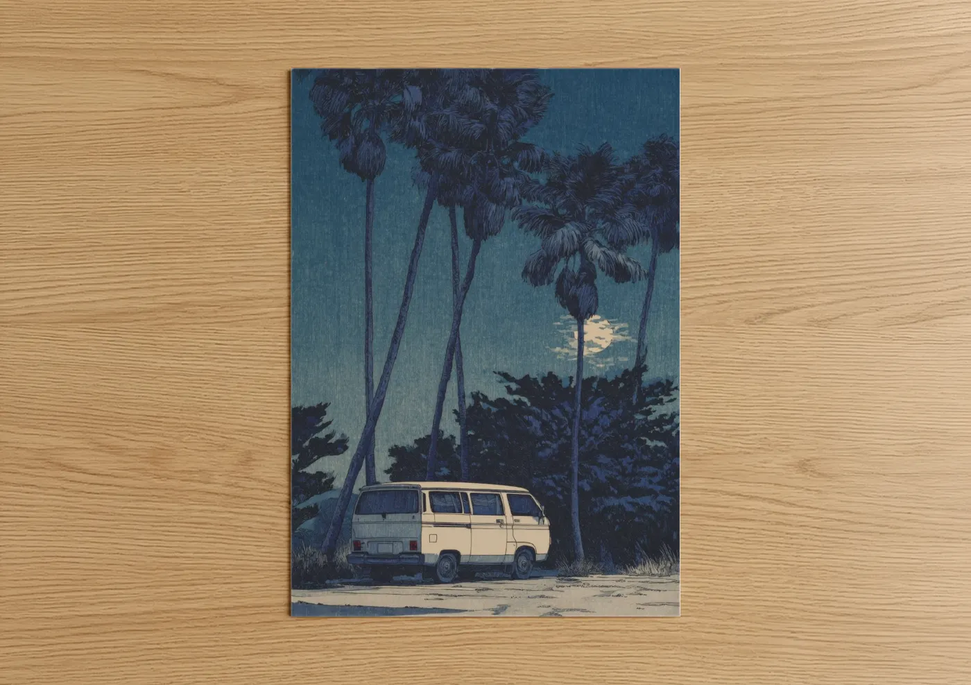 Vintage Van Tropical Night Scene Wall Art
