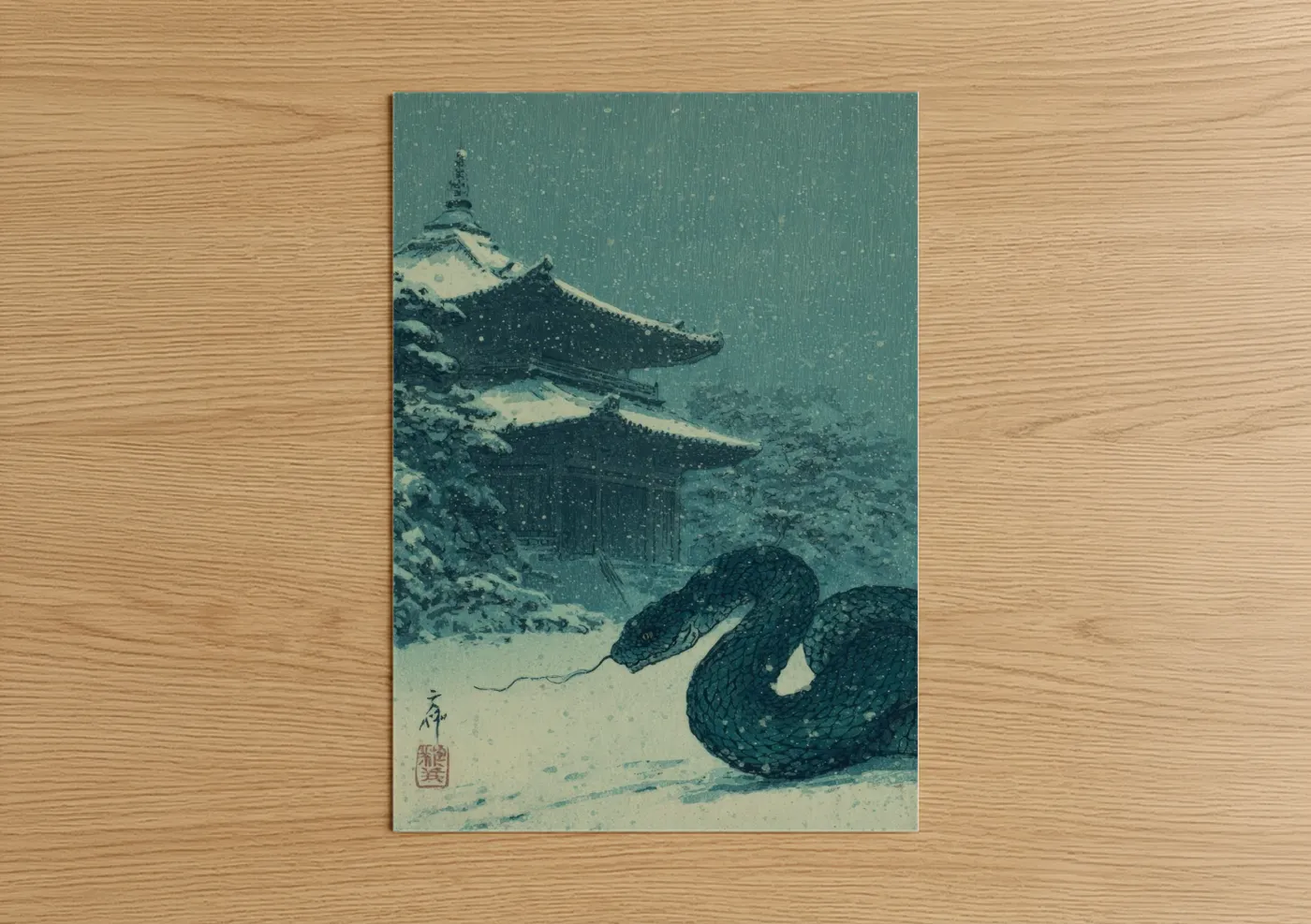 Snowy Basilisk Winter Japanese Wall Art