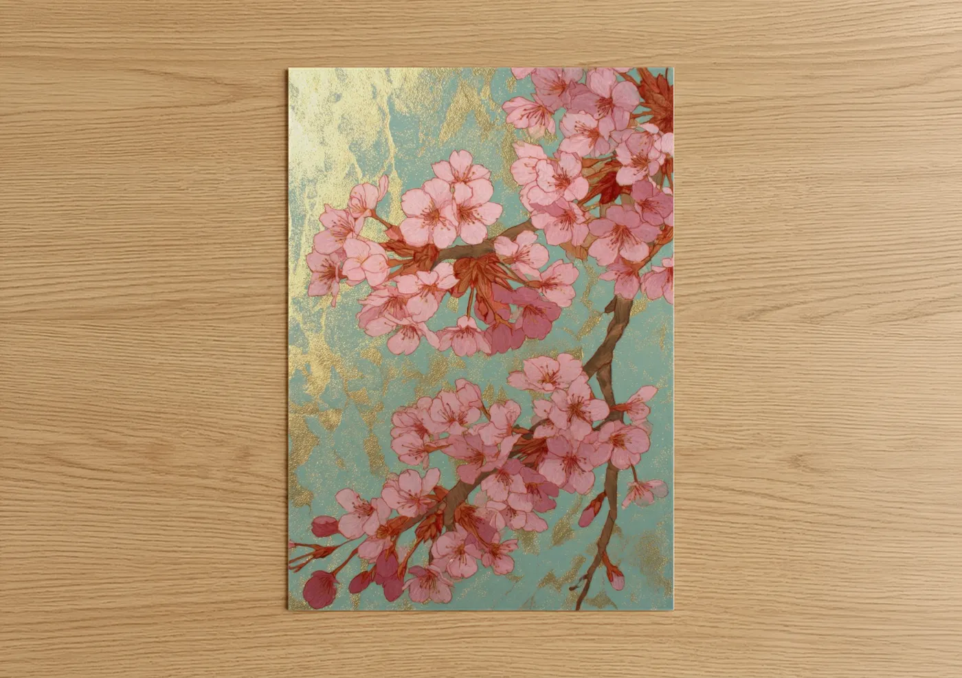 Blush Cherry Blossoms Gold Leaf Wall Art
