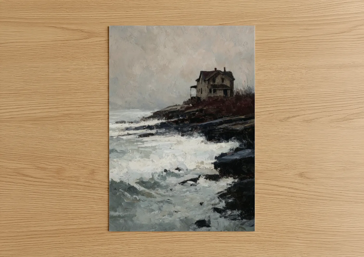 Abandoned Coastal Mansion Stormy Waves Wall Art