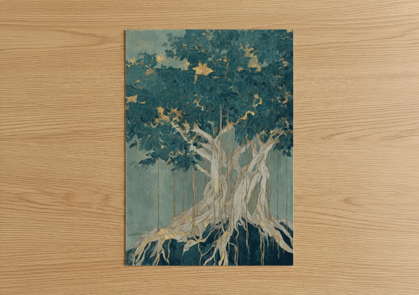 Golden Banyan Tree with Aerial Roots Wall Art