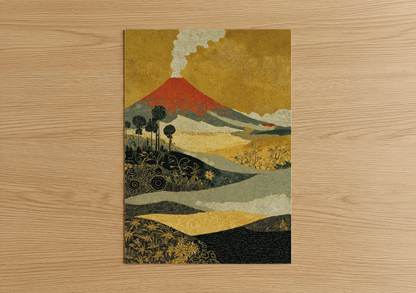 Golden Volcano Japanese Art Print Wall Art