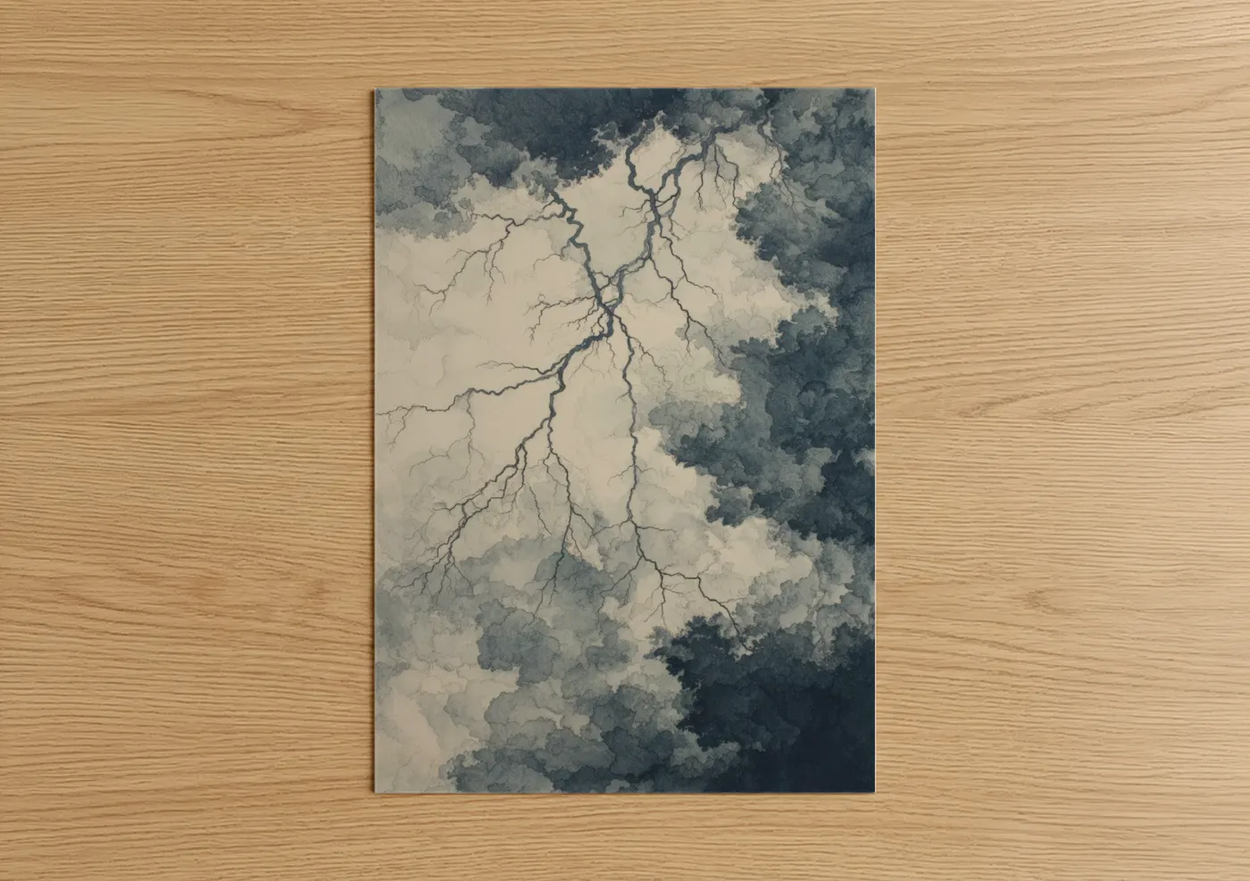 Stormy Sky Lightning Watercolor Wall Art