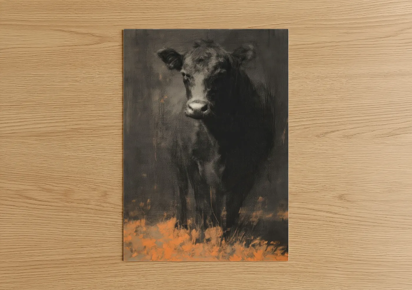 Moody Angus Cow Portrait Artwork Wall Art