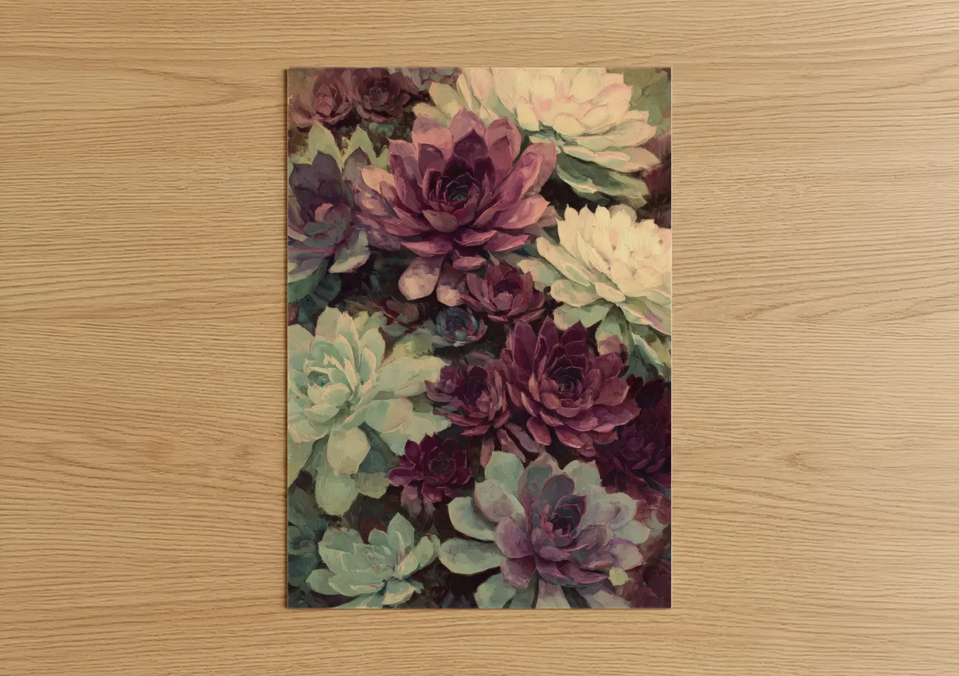 Succulent Blooms Purple White Painting Wall Art
